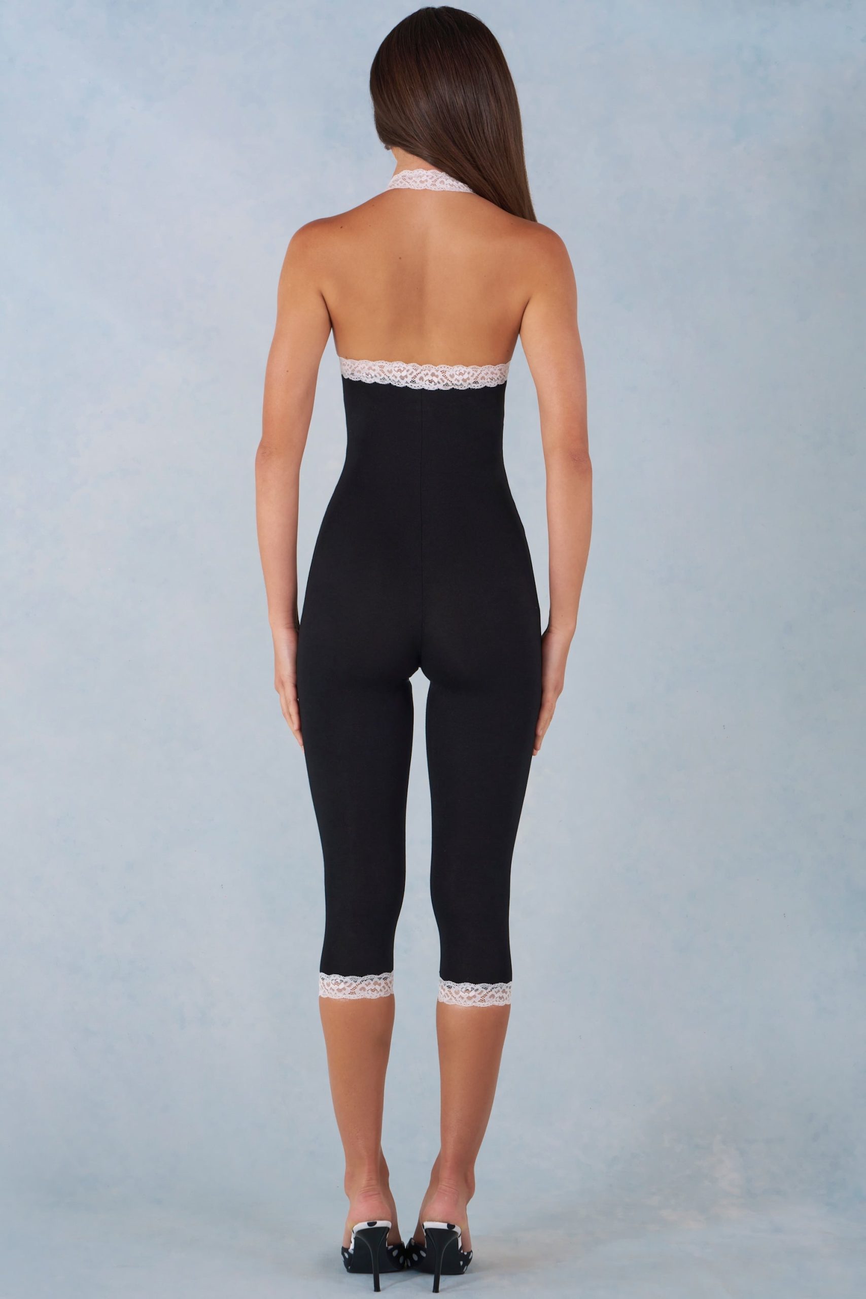 Modal Lace-Trim Capri Jumpsuit in Black - Image 3