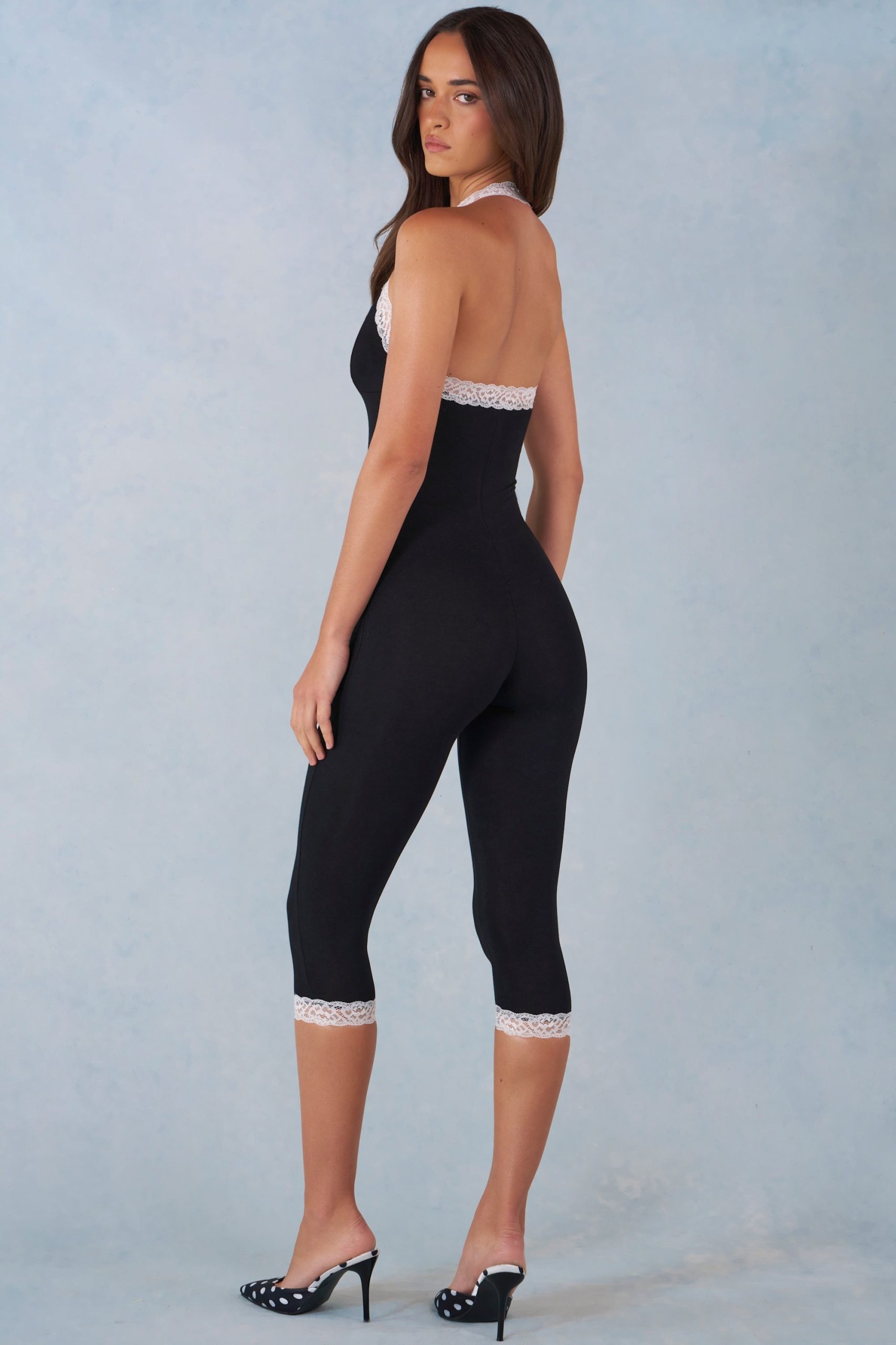 Modal Lace-Trim Capri Jumpsuit in Black - Image 2