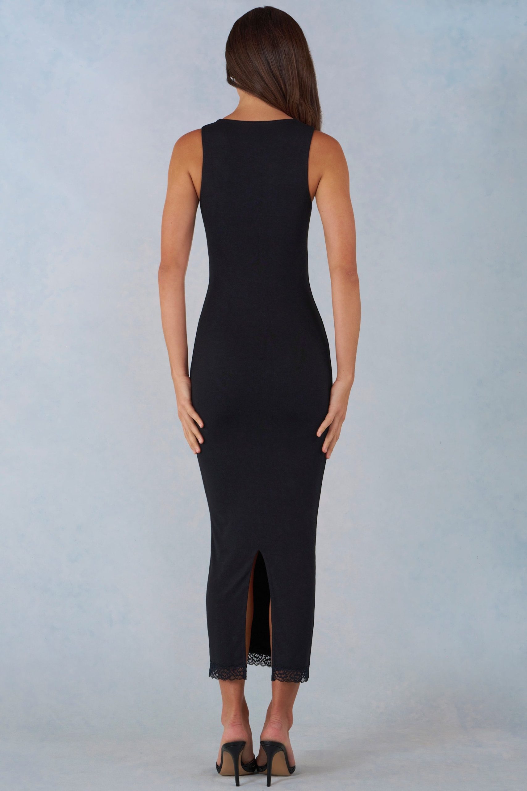 Modal Lace-Trim Midaxi Dress in Black - Image 5