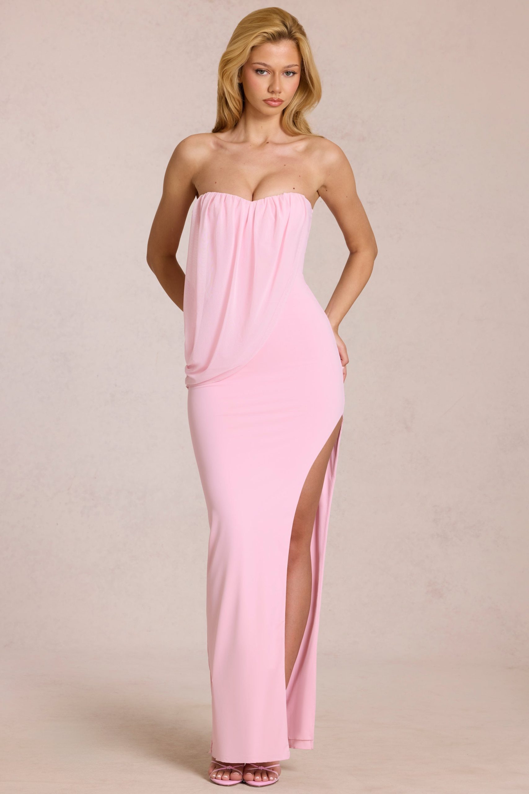 Bandeau Draped Maxi Dress in Blossom Pink - Image 7