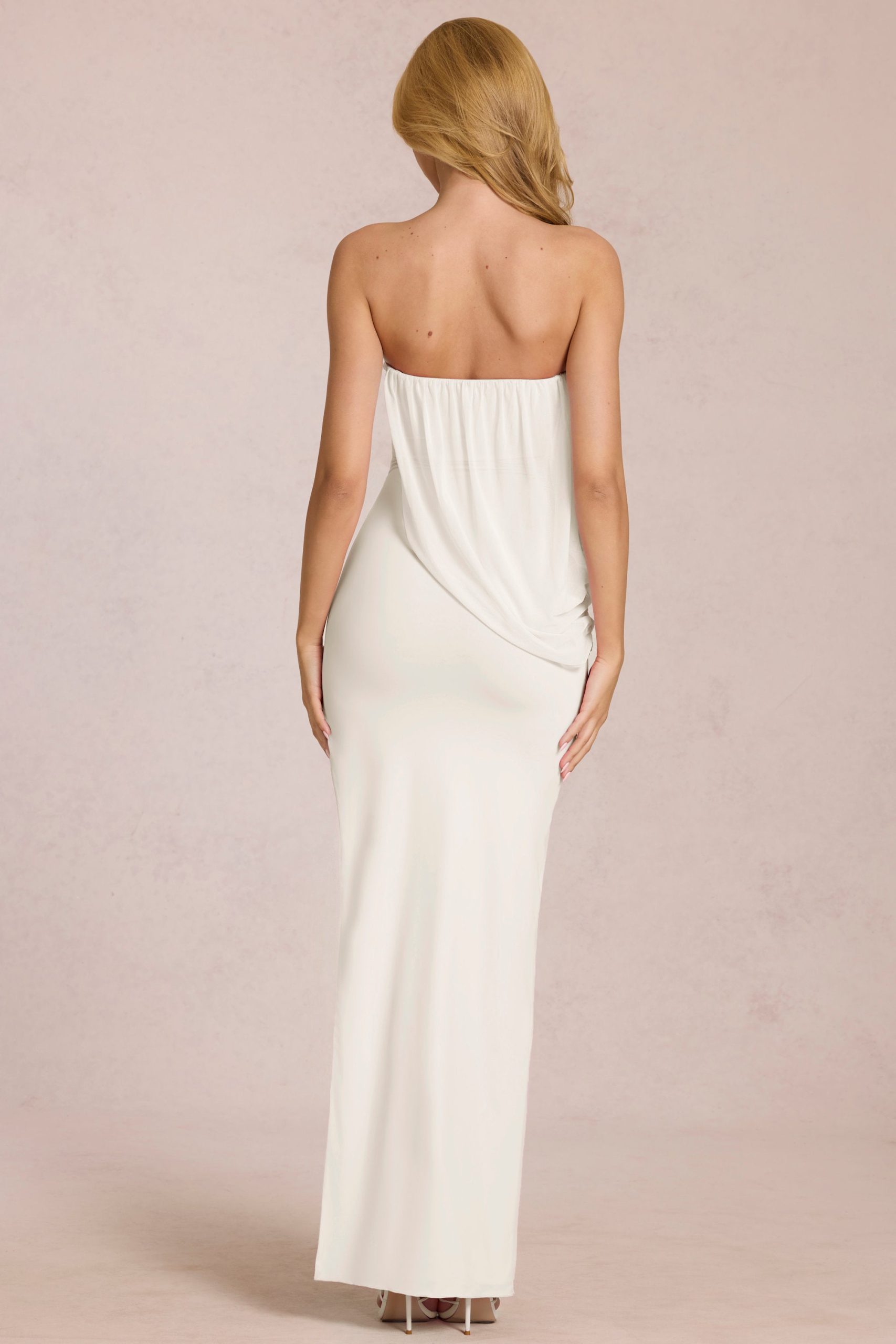 Bandeau Draped Maxi Dress in Ivory - Image 5