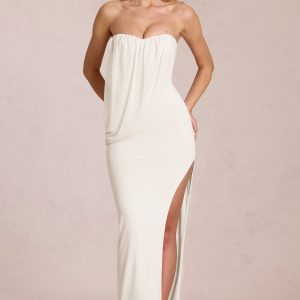 Bandeau Draped Maxi Dress in Ivory
