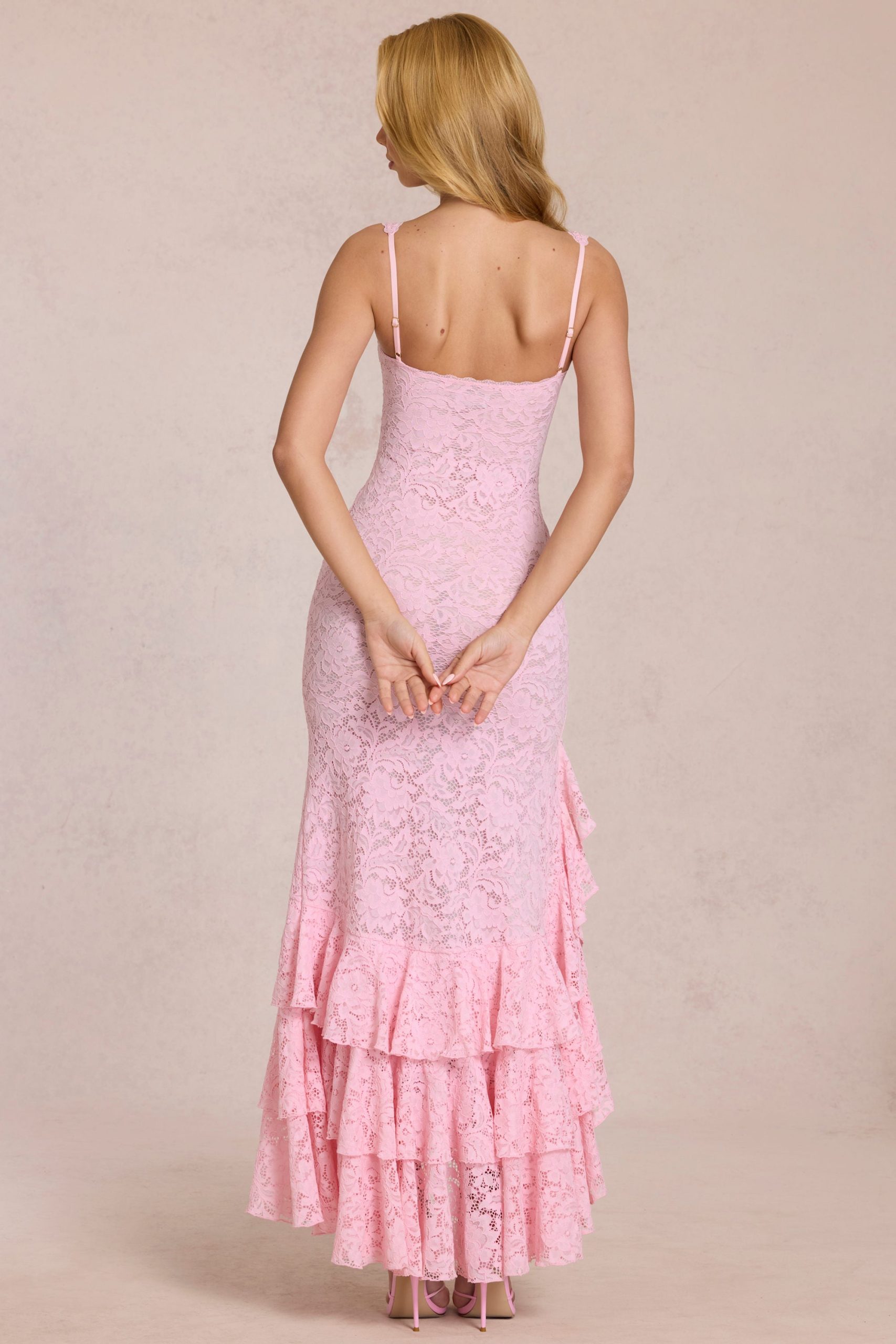 Lace Ruffle Maxi Dress in Blossom Pink - Image 6
