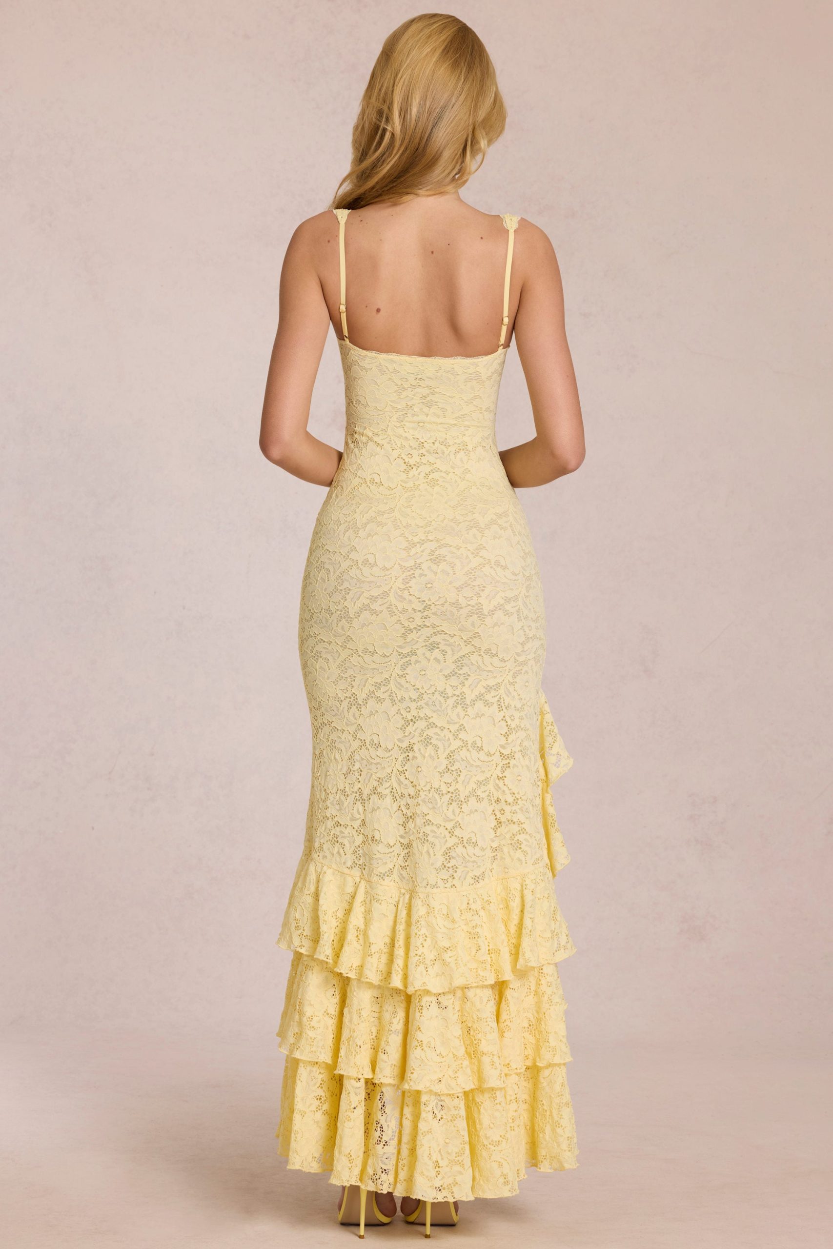 Lace Ruffle Maxi Dress in Lemon Yellow - Image 6