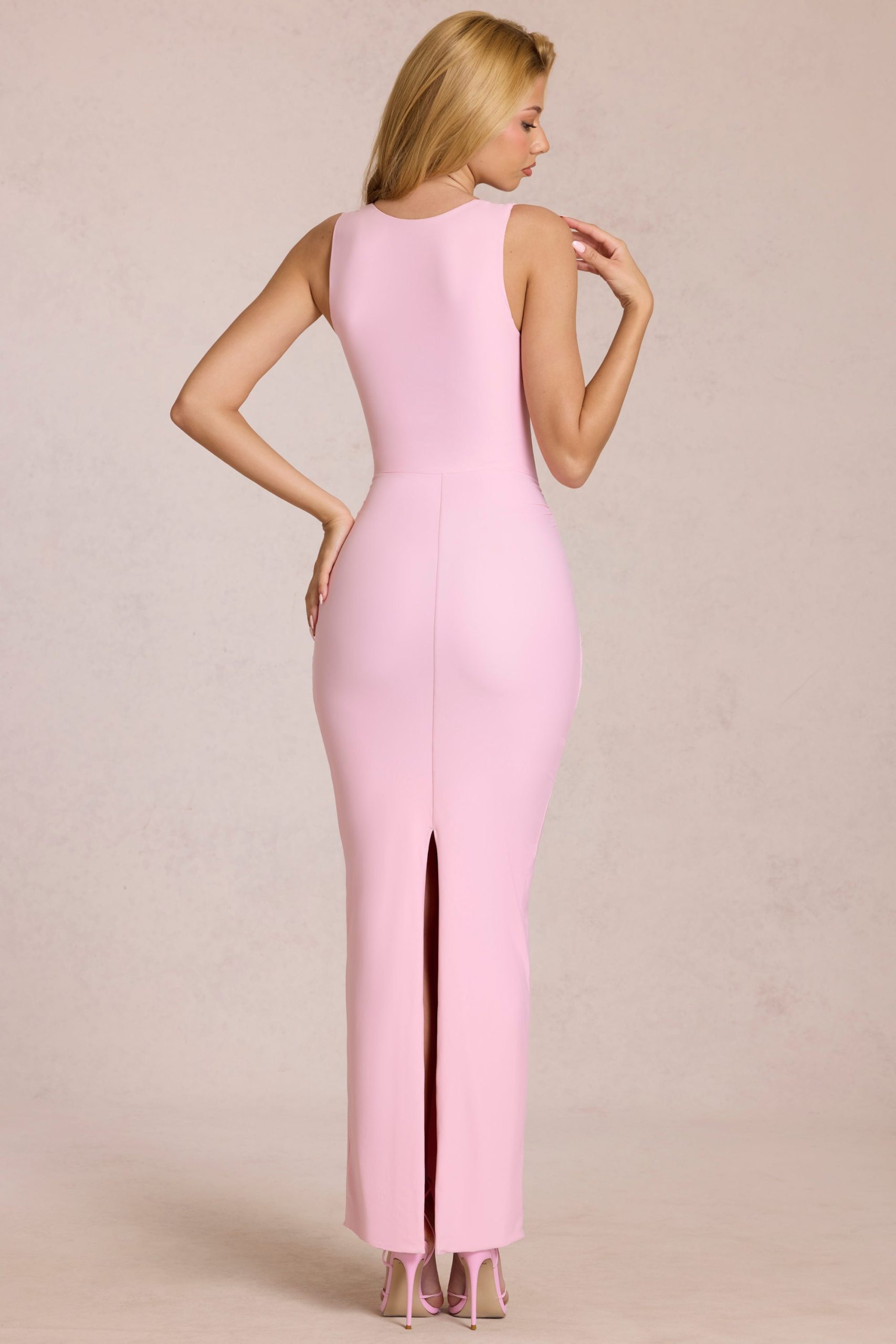 Square-Neck Tie-Gather Maxi Dress in Blossom Pink - Image 2