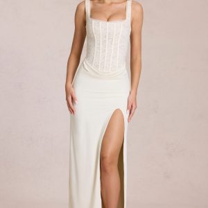 Lace Corset Maxi Dress in Ivory