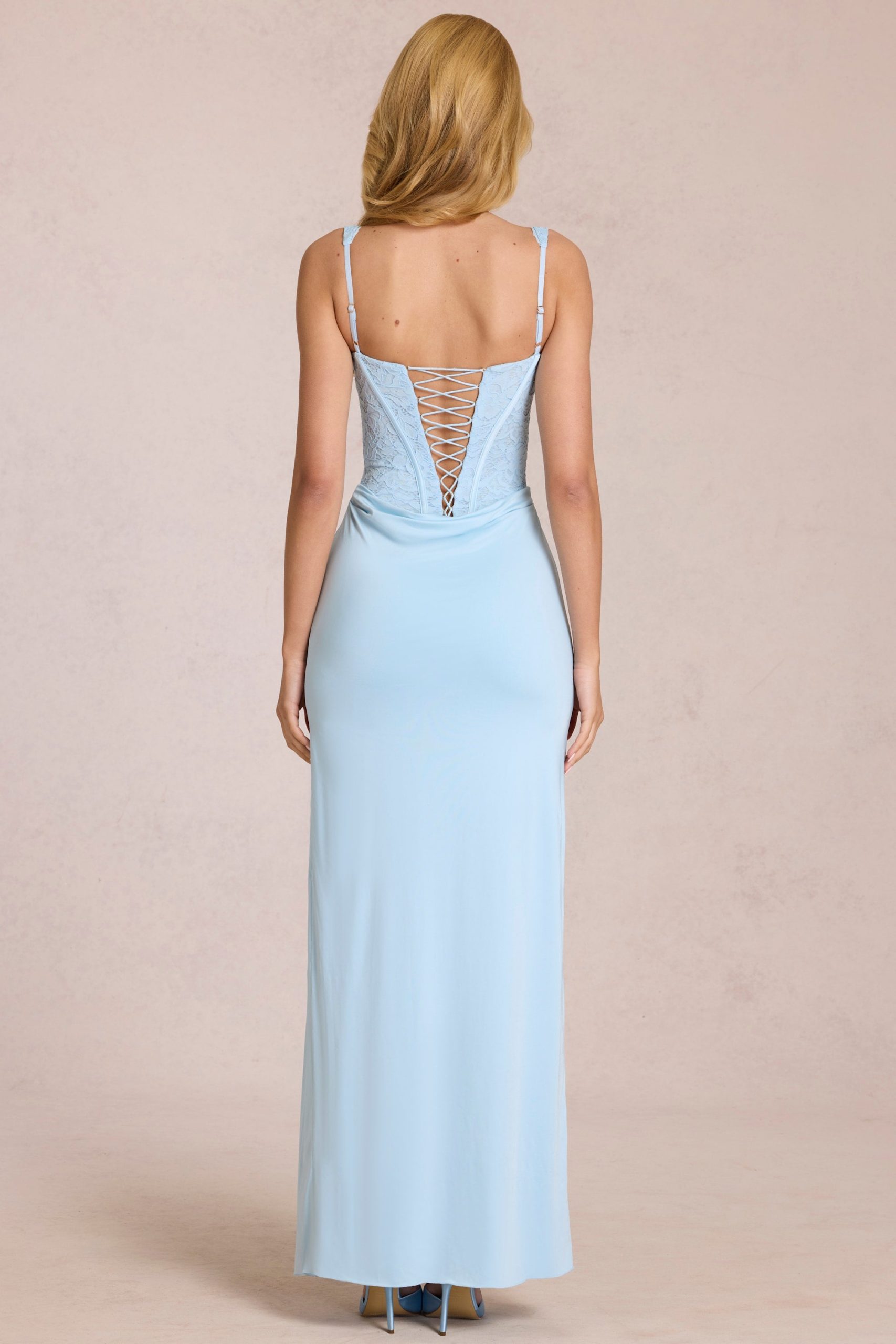 Lace Corset Maxi Dress in Powder Blue - Image 6