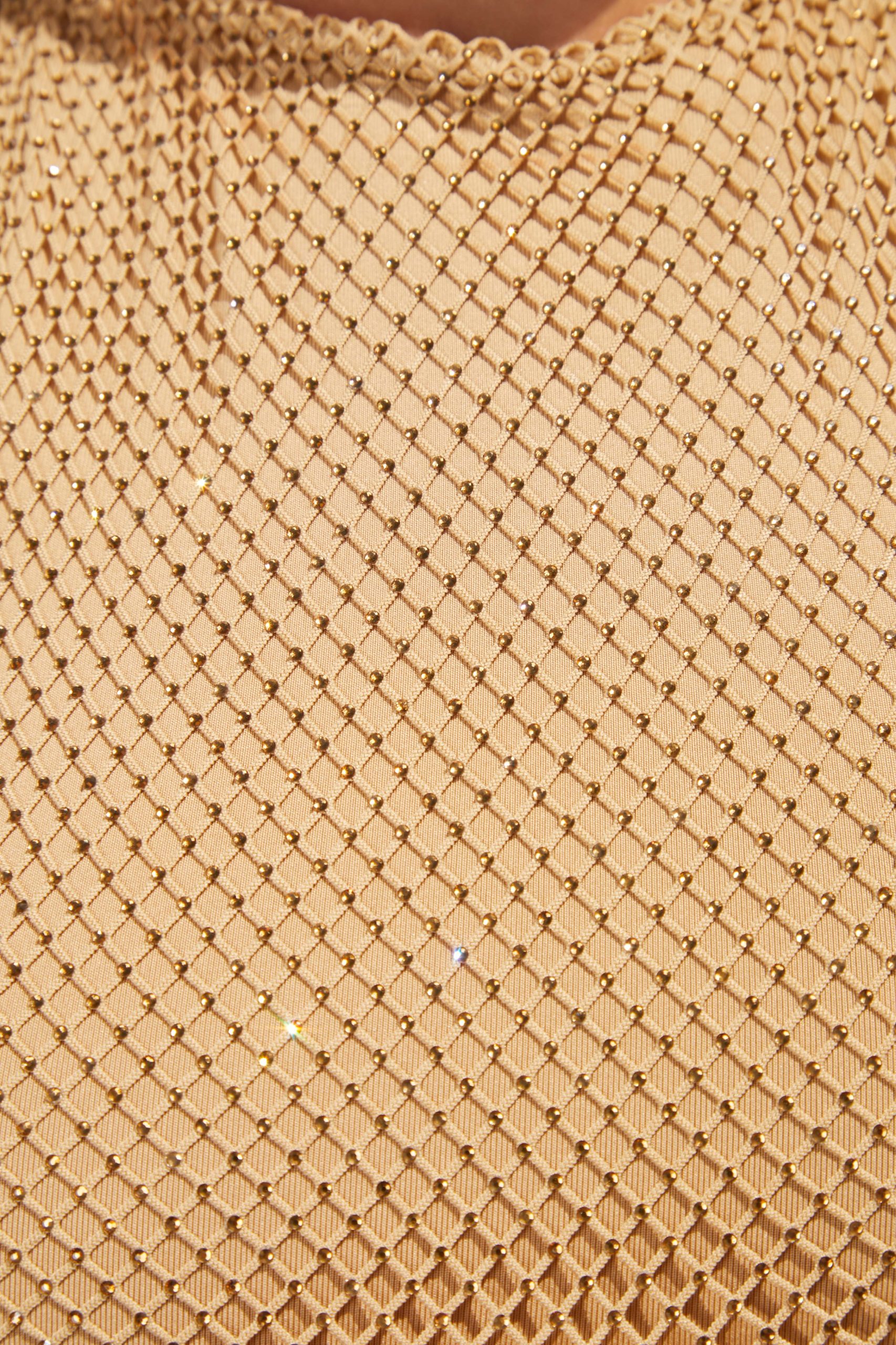Rhinestone Cut Out Mini Dress in Beige - Image 4