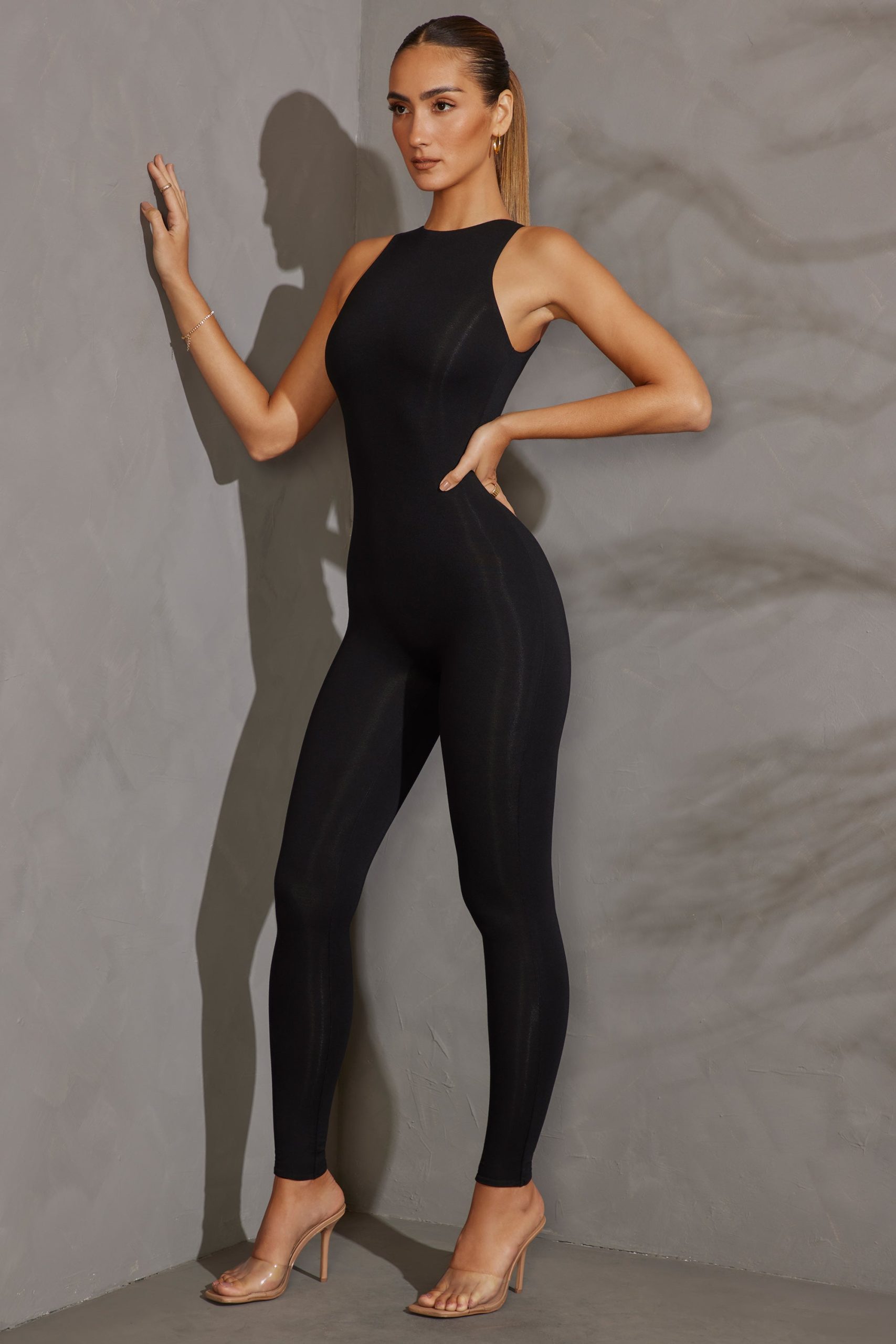 Racer Neck Jumpsuit in Black - Image 6