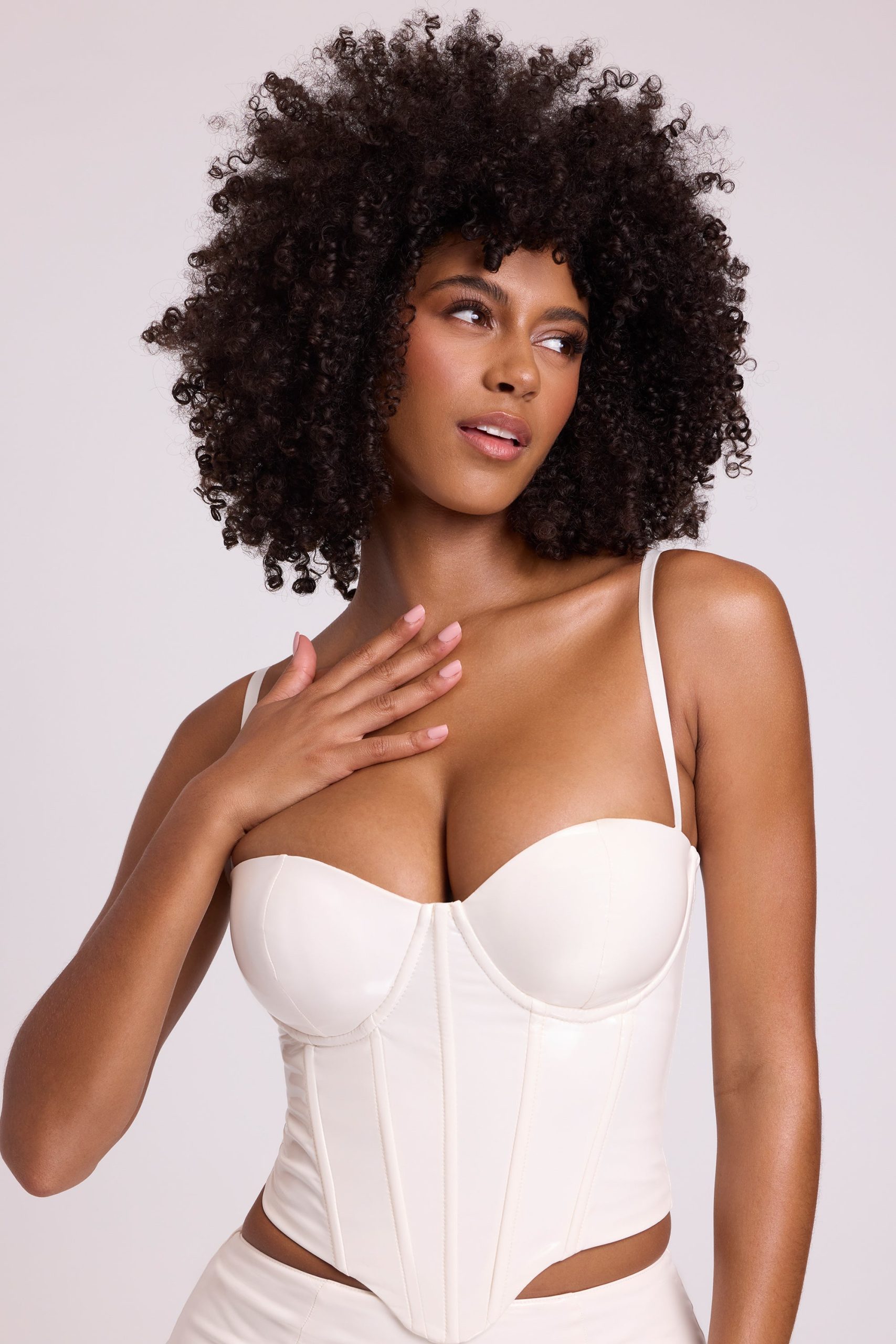 Vinyl Underwired Corset Crop Top in White - Image 6
