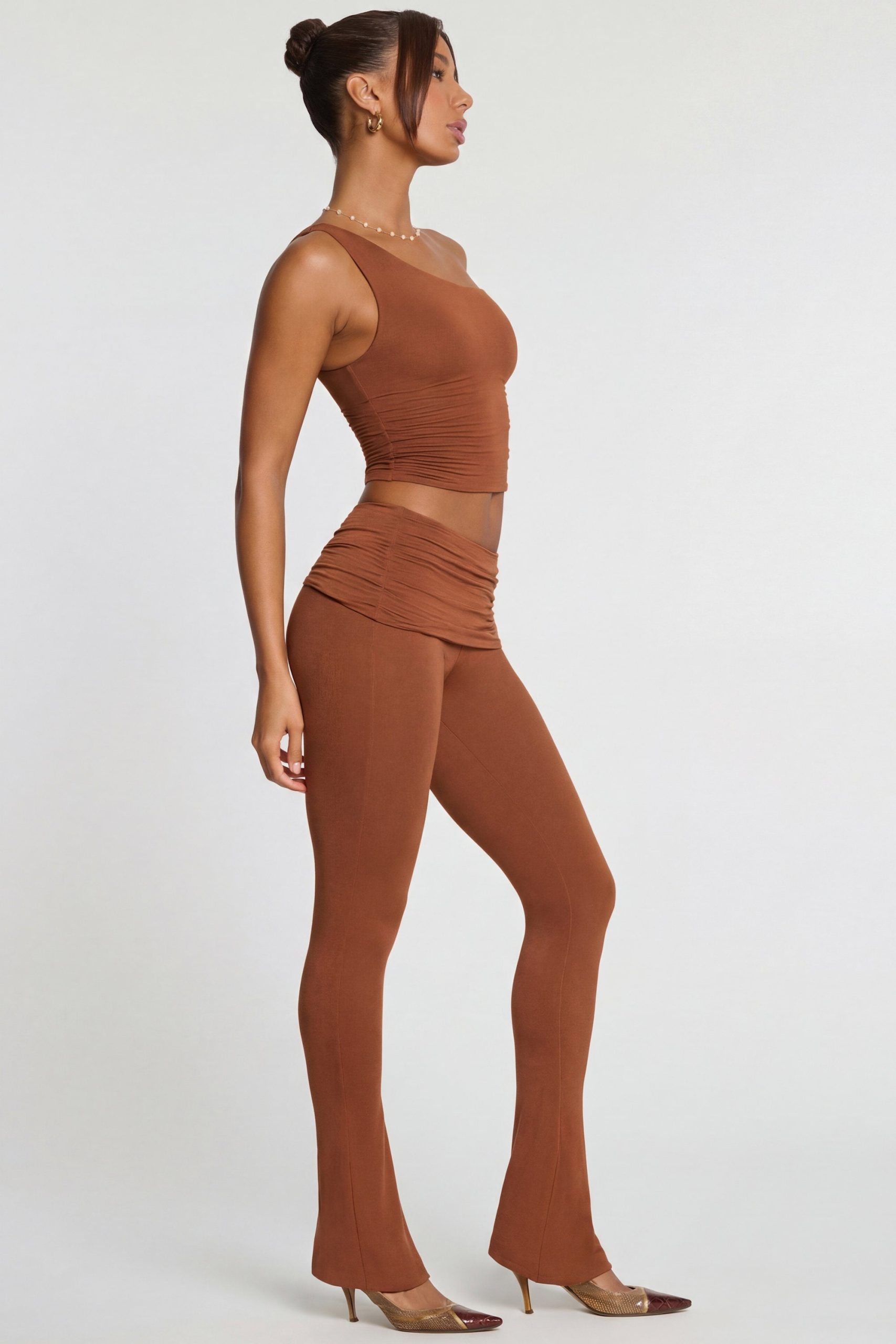 Mid Rise Modal Cashmere Blend Trousers in Chestnut Brown - Image 4