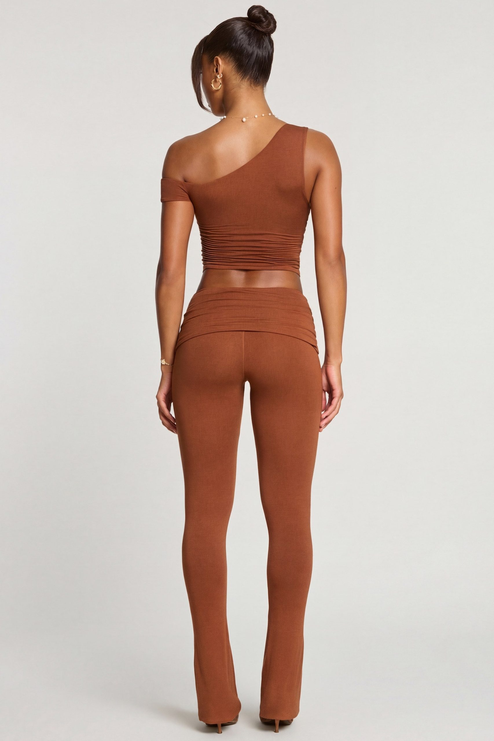 Mid Rise Modal Cashmere Blend Trousers in Chestnut Brown - Image 5