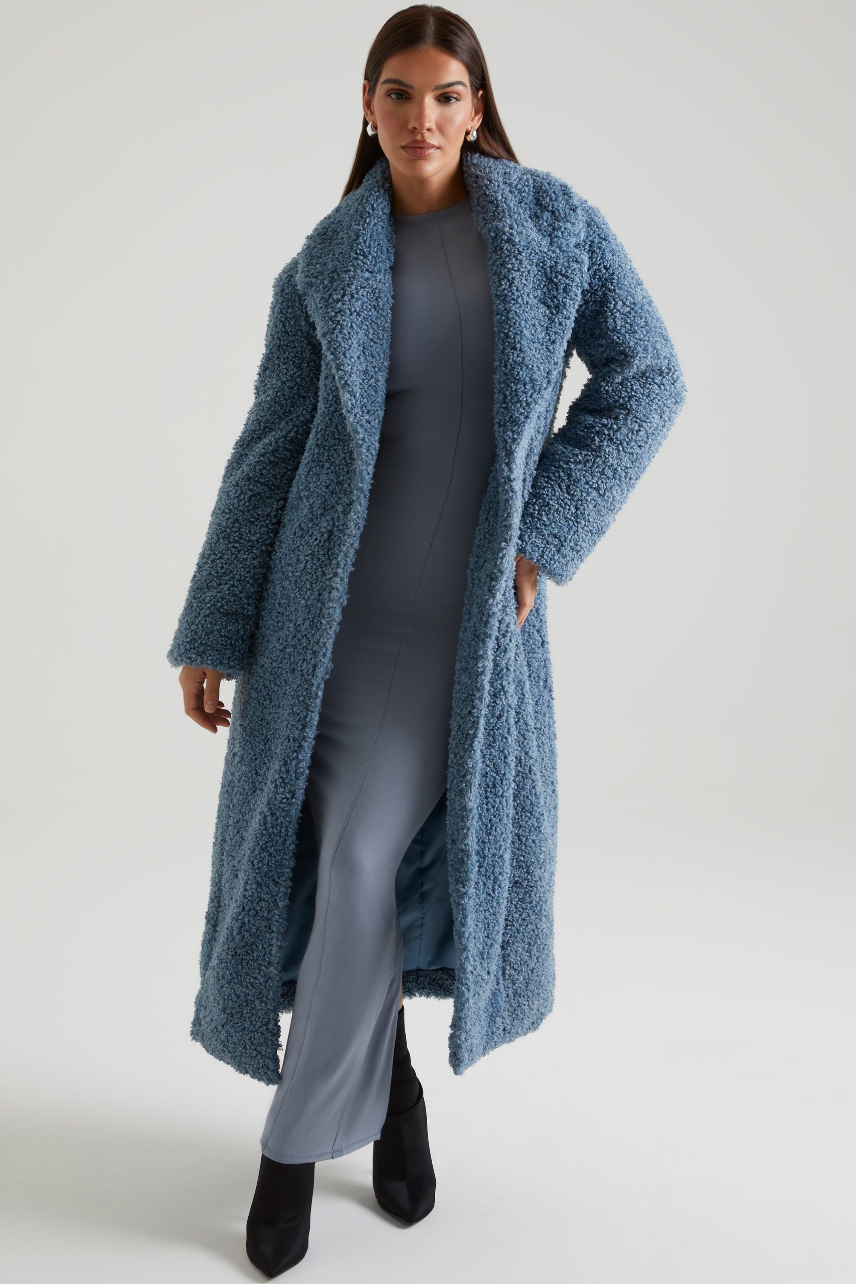 Long Shearling Coat in Blue - Image 6