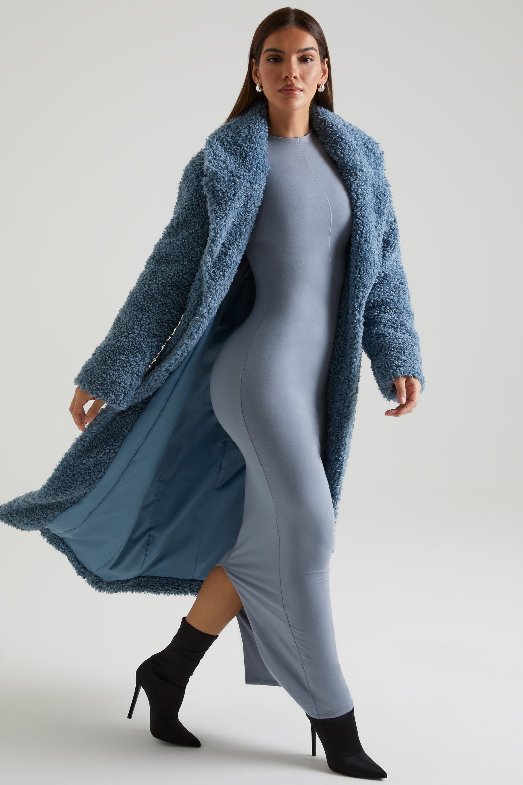 Long Shearling Coat in Blue - Image 7