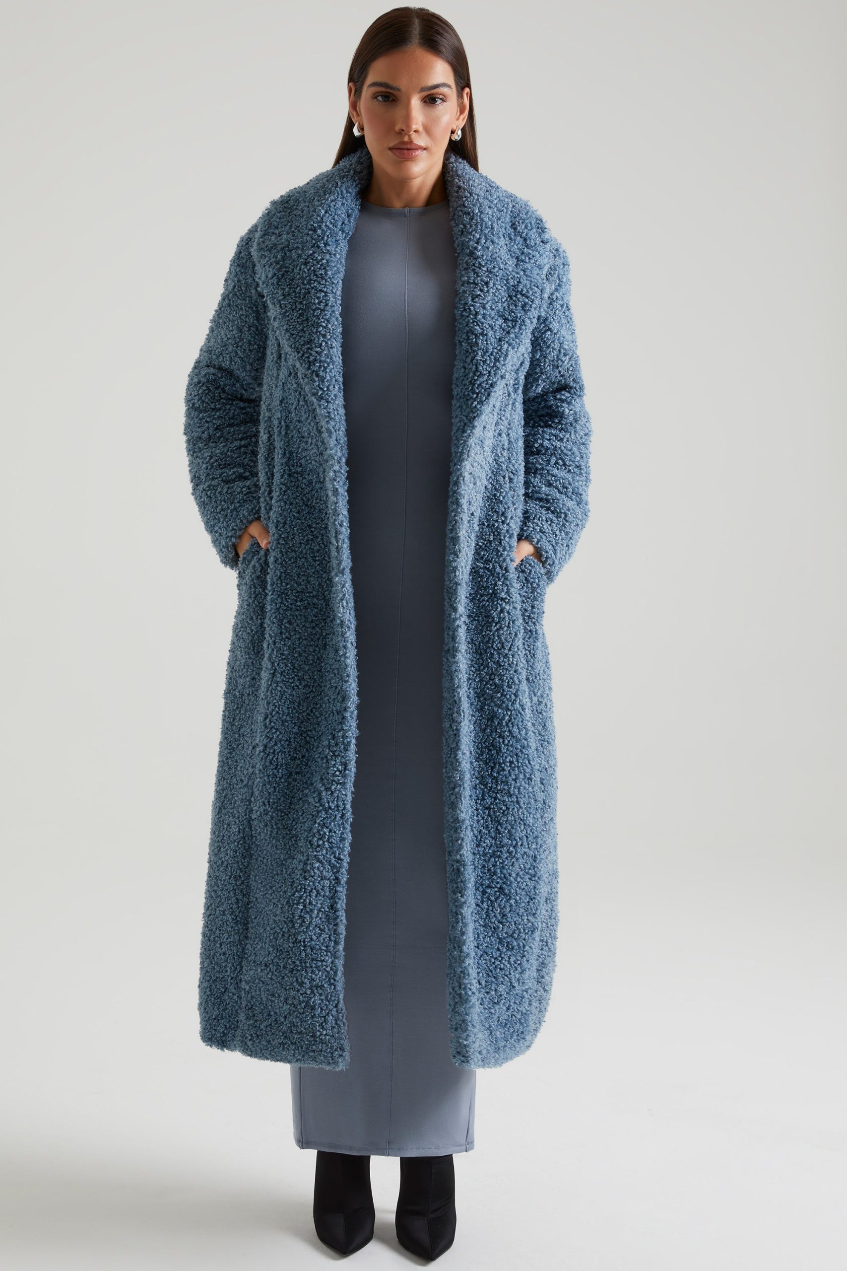 Long Shearling Coat in Blue - Image 8