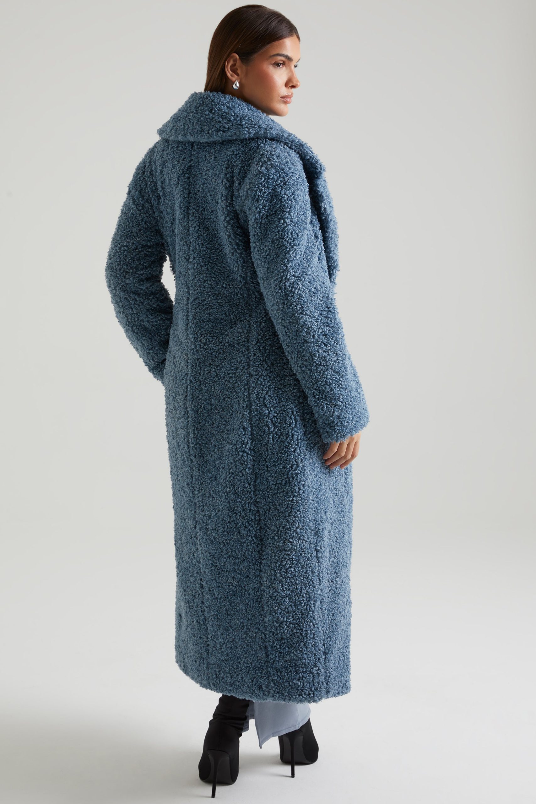 Long Shearling Coat in Blue - Image 2