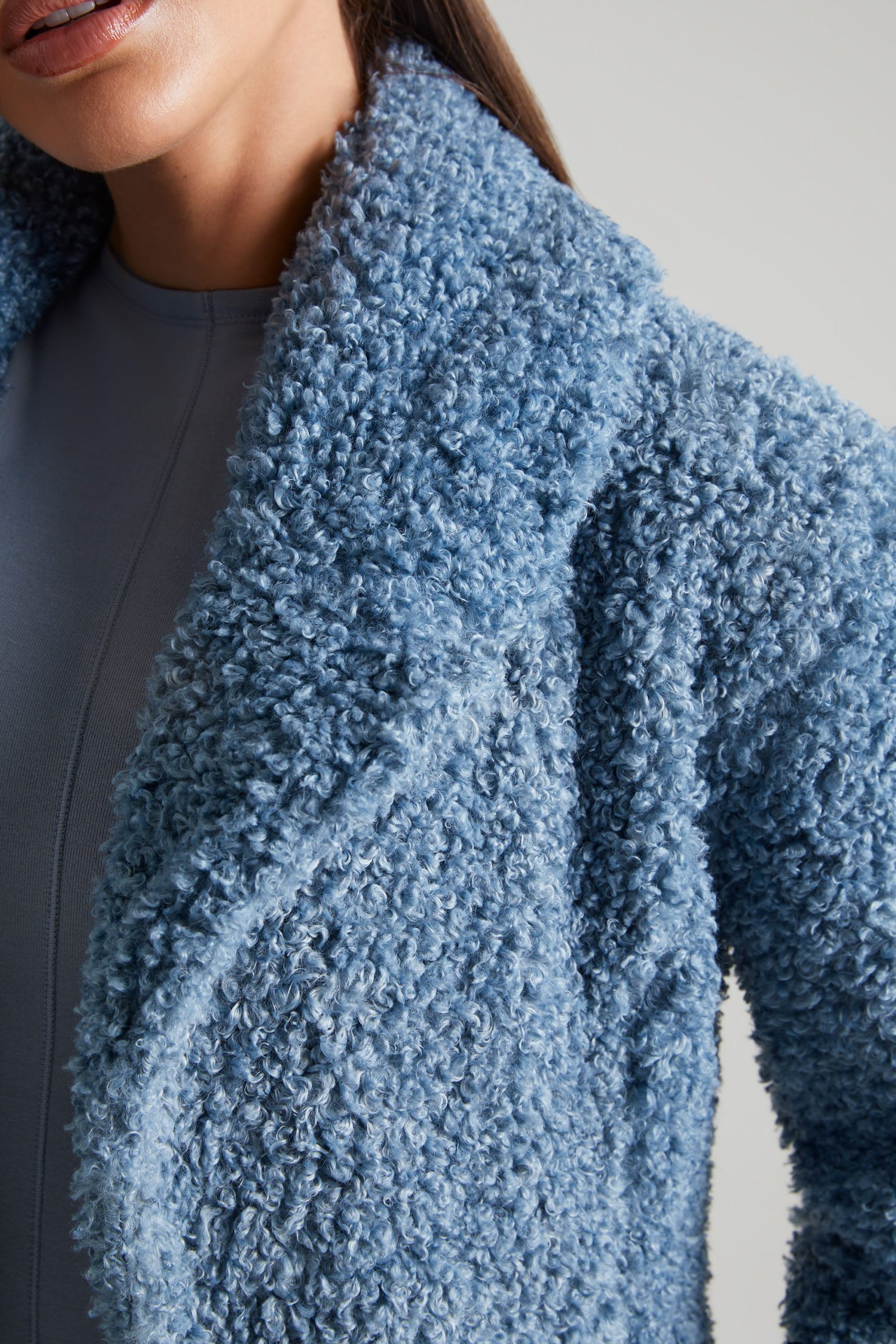 Long Shearling Coat in Blue - Image 4