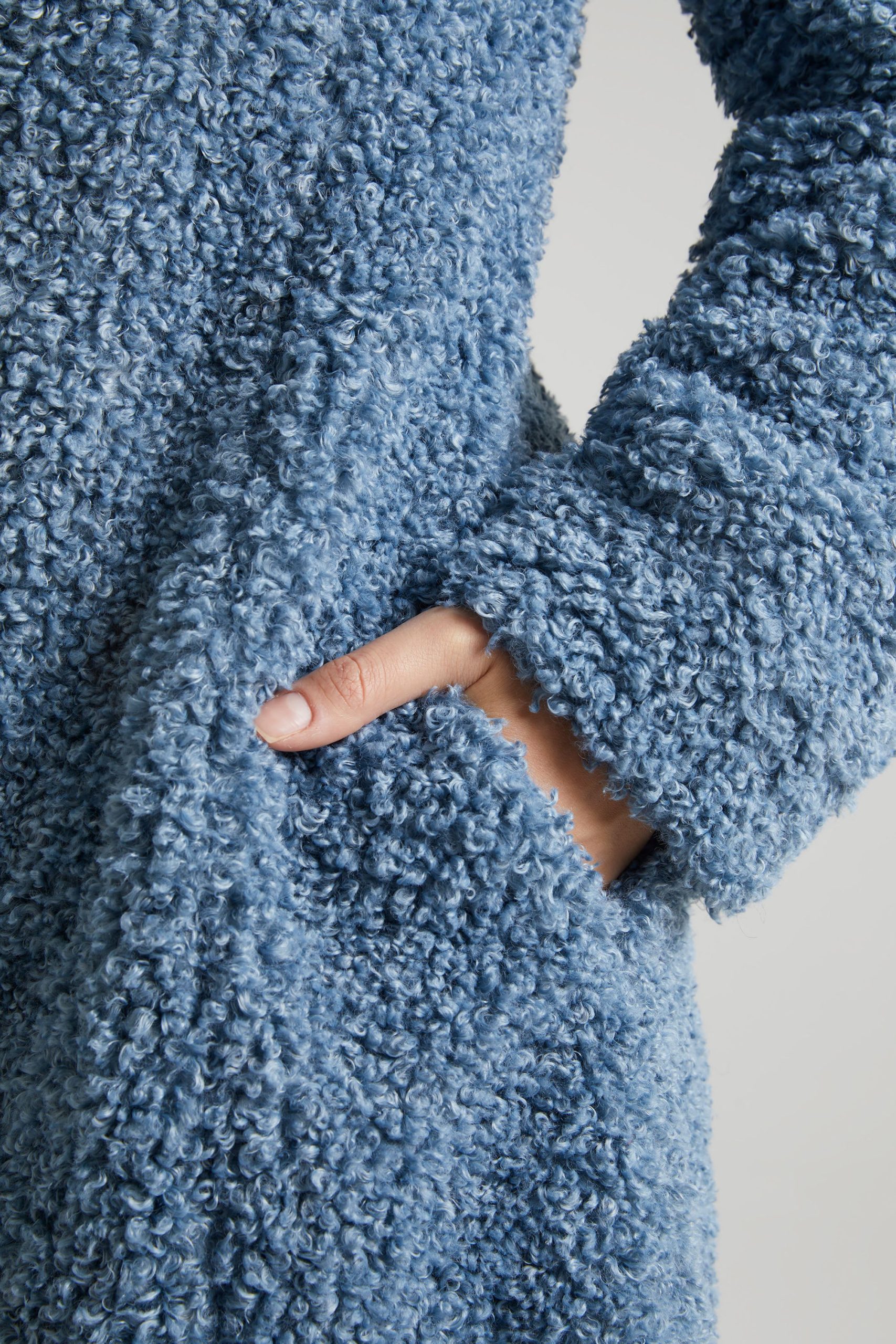 Long Shearling Coat in Blue - Image 5
