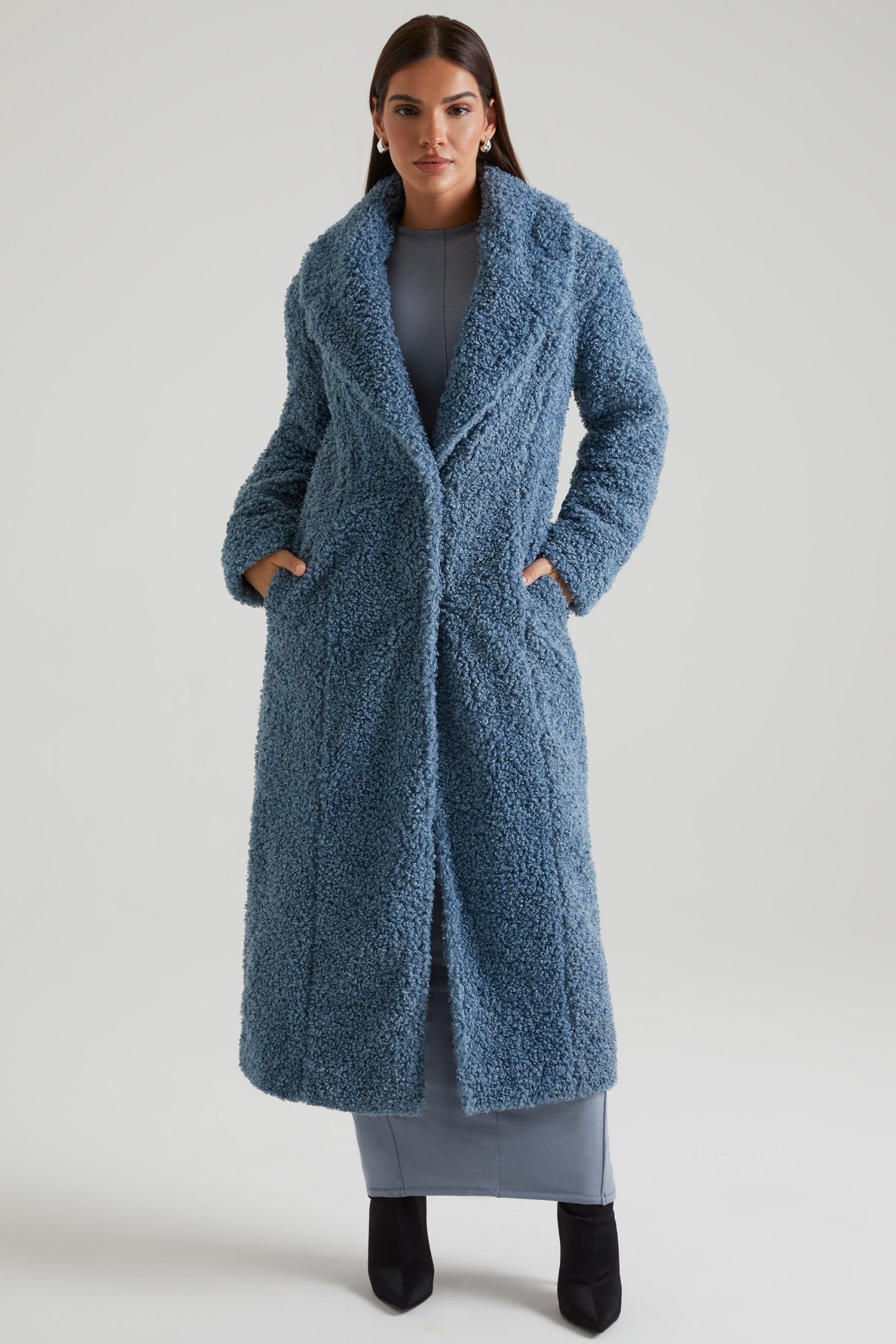 Long Shearling Coat in Blue - Image 9
