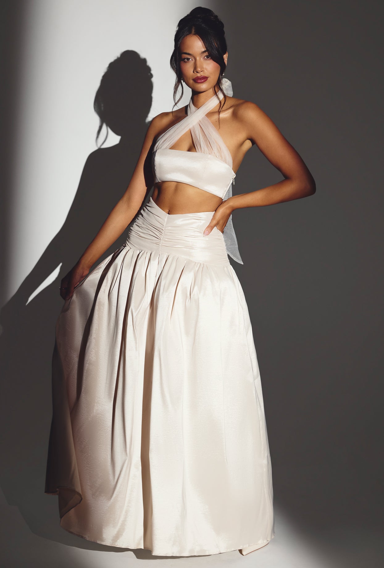 Woven Twill Voluminous Maxi Skirt in Ivory - Image 6
