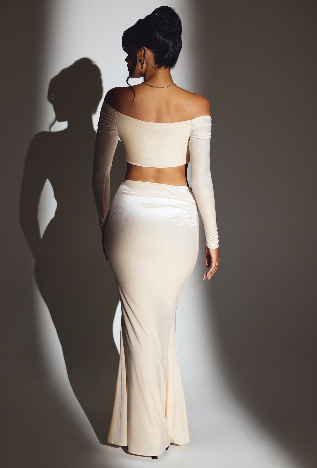 Velvet Mid-Rise Maxi Skirt in Ivory - Image 2