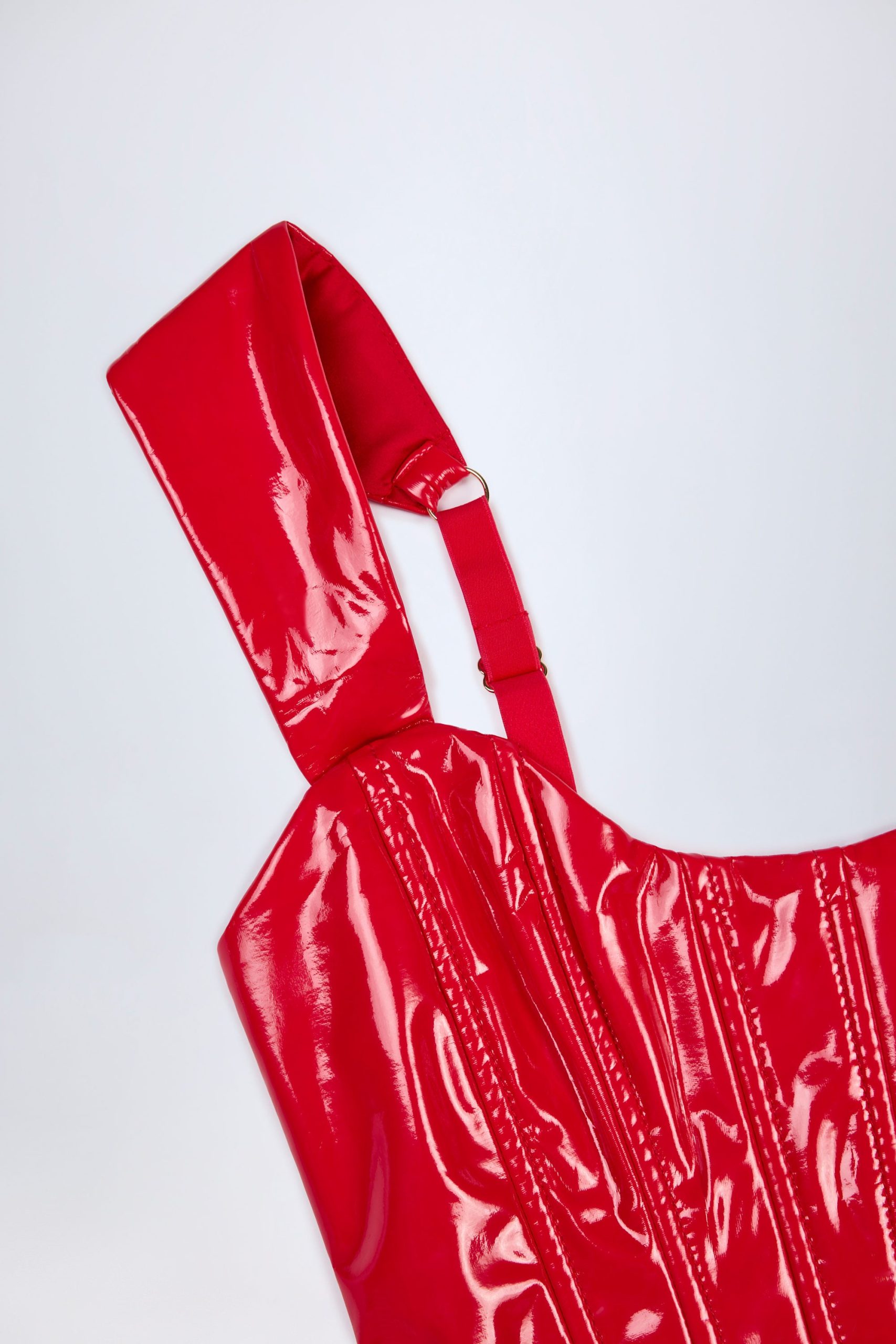 Vinyl Lace-Up Corset Top in Fire Red - Image 8
