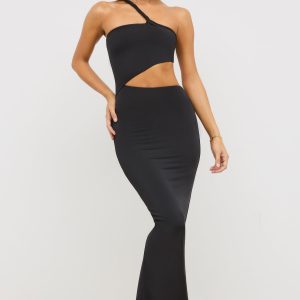 Jersey Asymmetric Cut Out Maxi Dress in Black