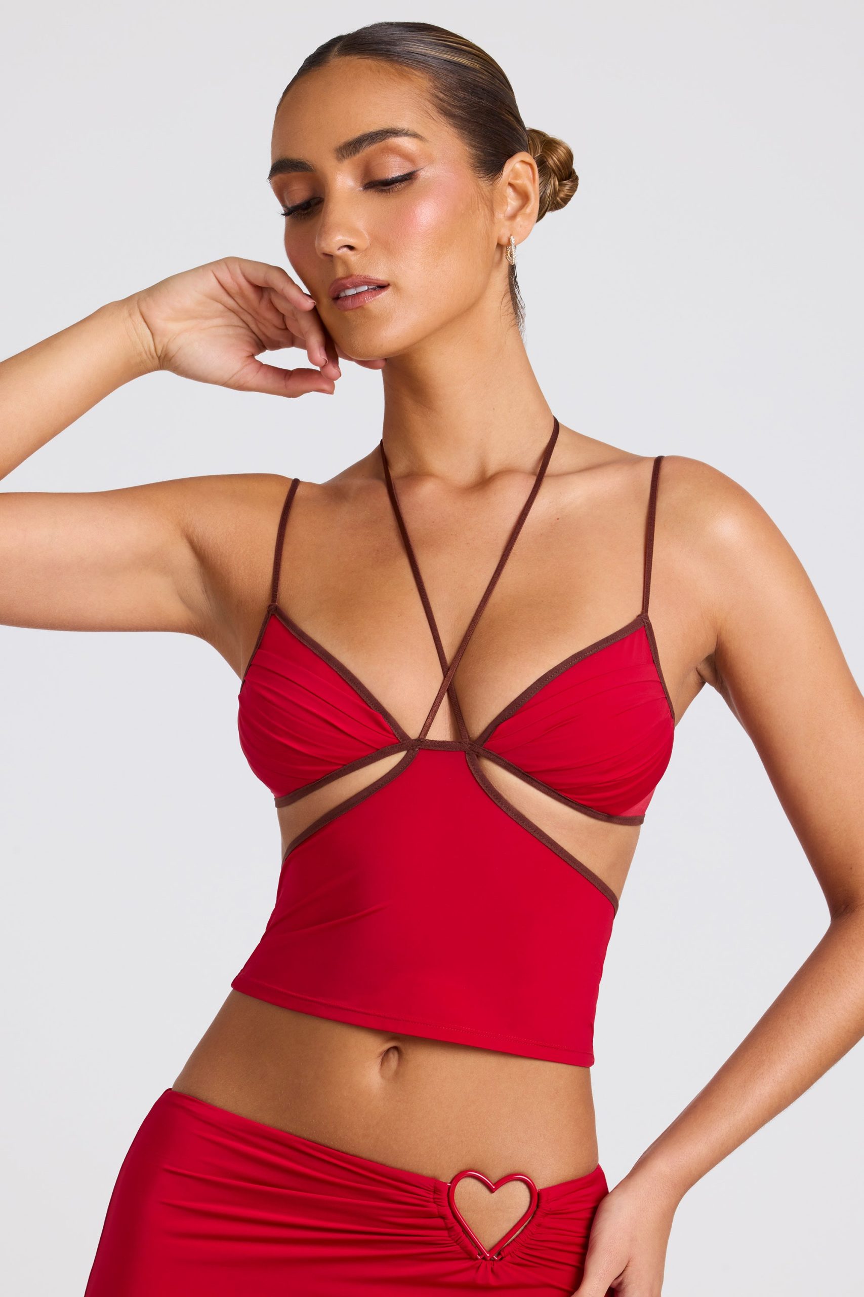 Contrast Binding Cami Top in Fire Red - Image 5