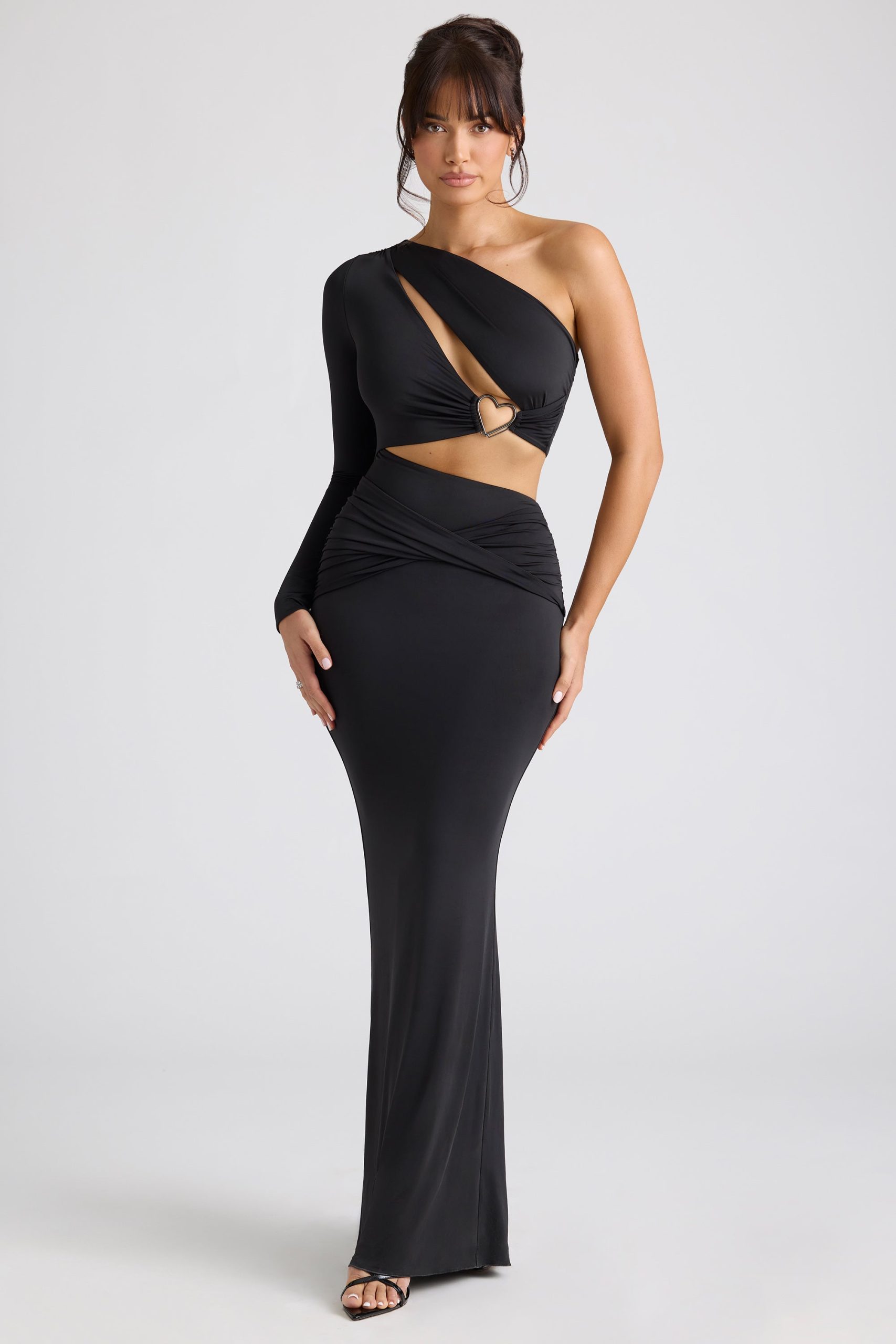 Single Sleeve Cut Out Evening Gown in Black - Image 10