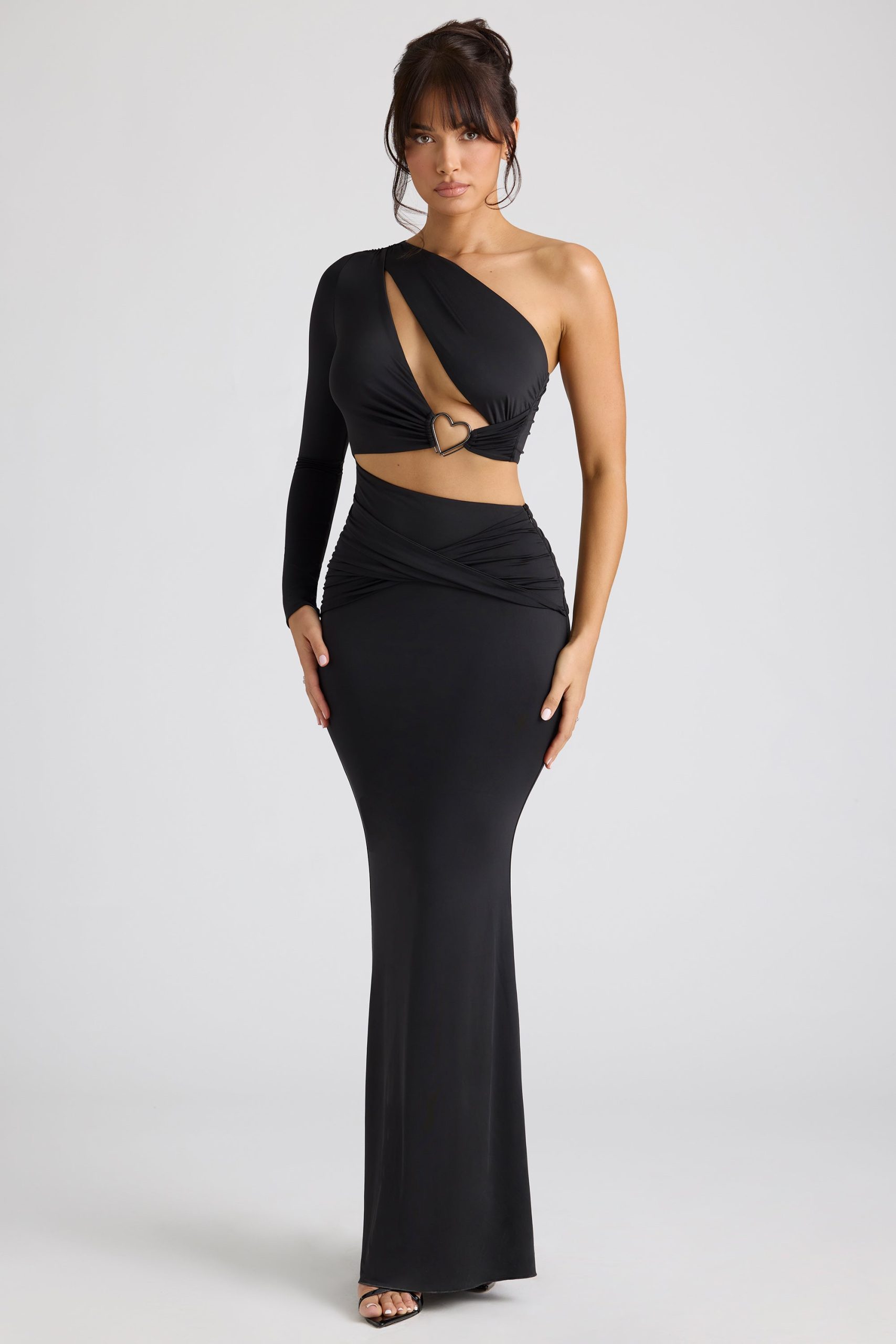 Single Sleeve Cut Out Evening Gown in Black - Image 9