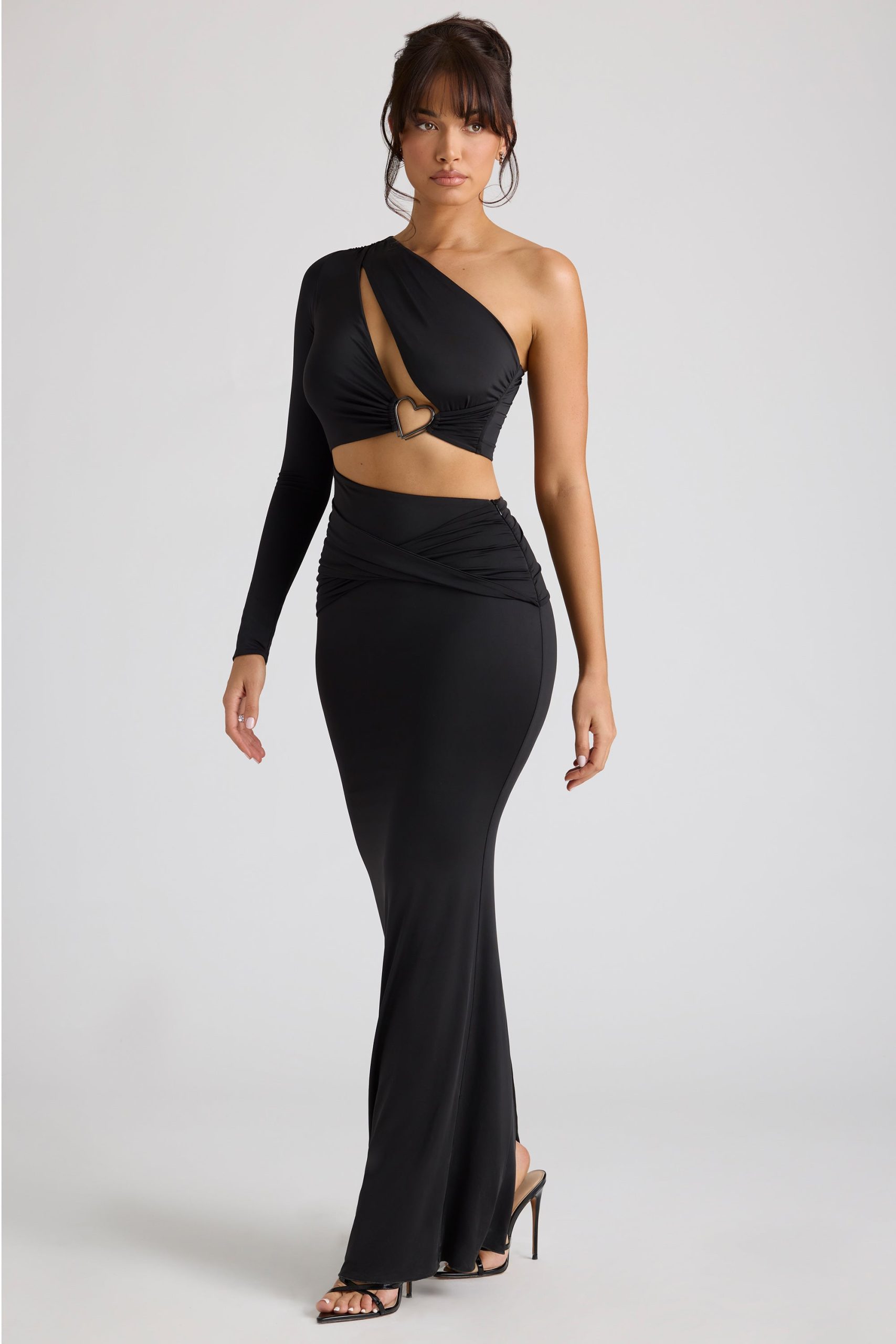 Single Sleeve Cut Out Evening Gown in Black - Image 8