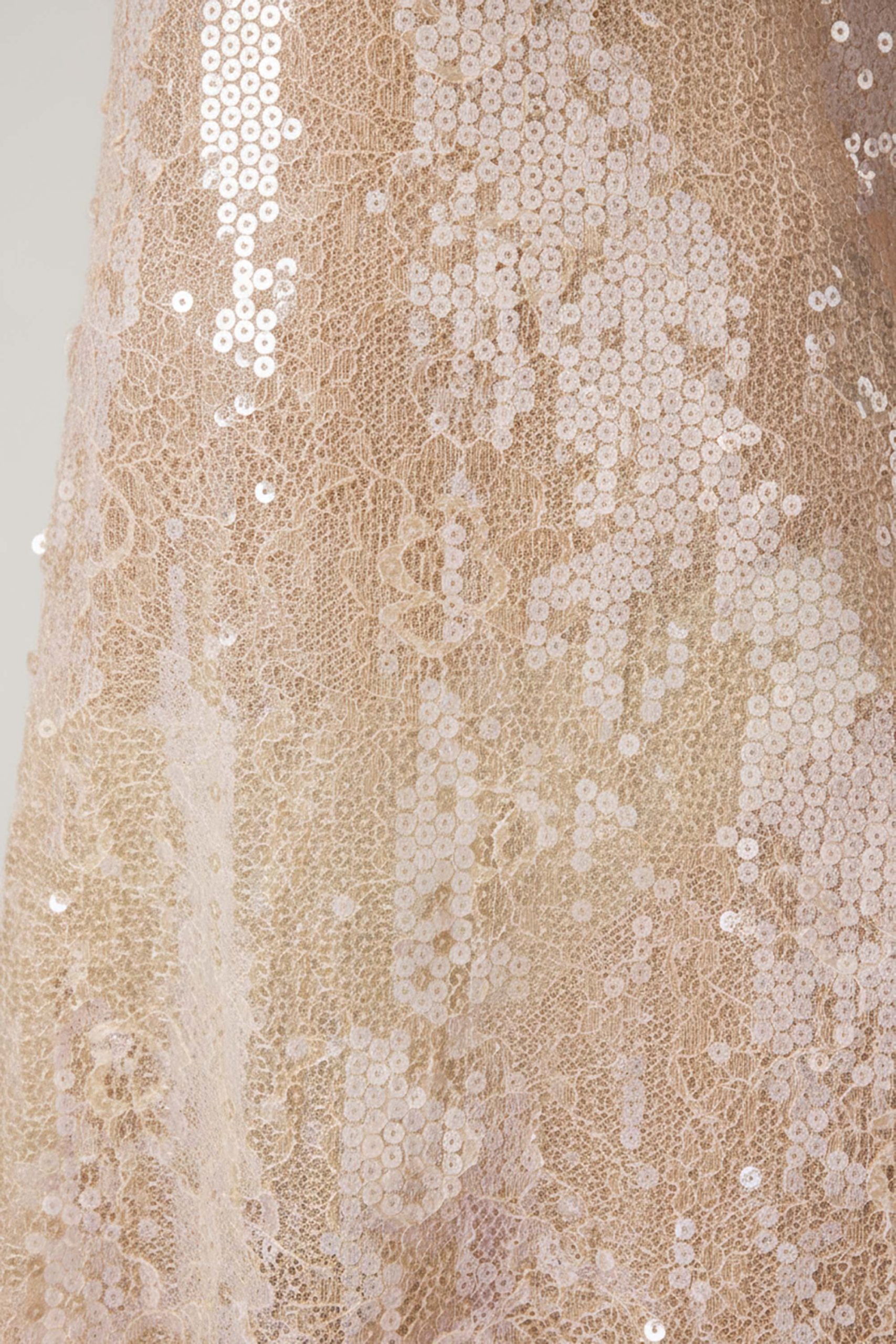 Embellished V-neck Lace Mini Dress in Pale Peach - Image 4