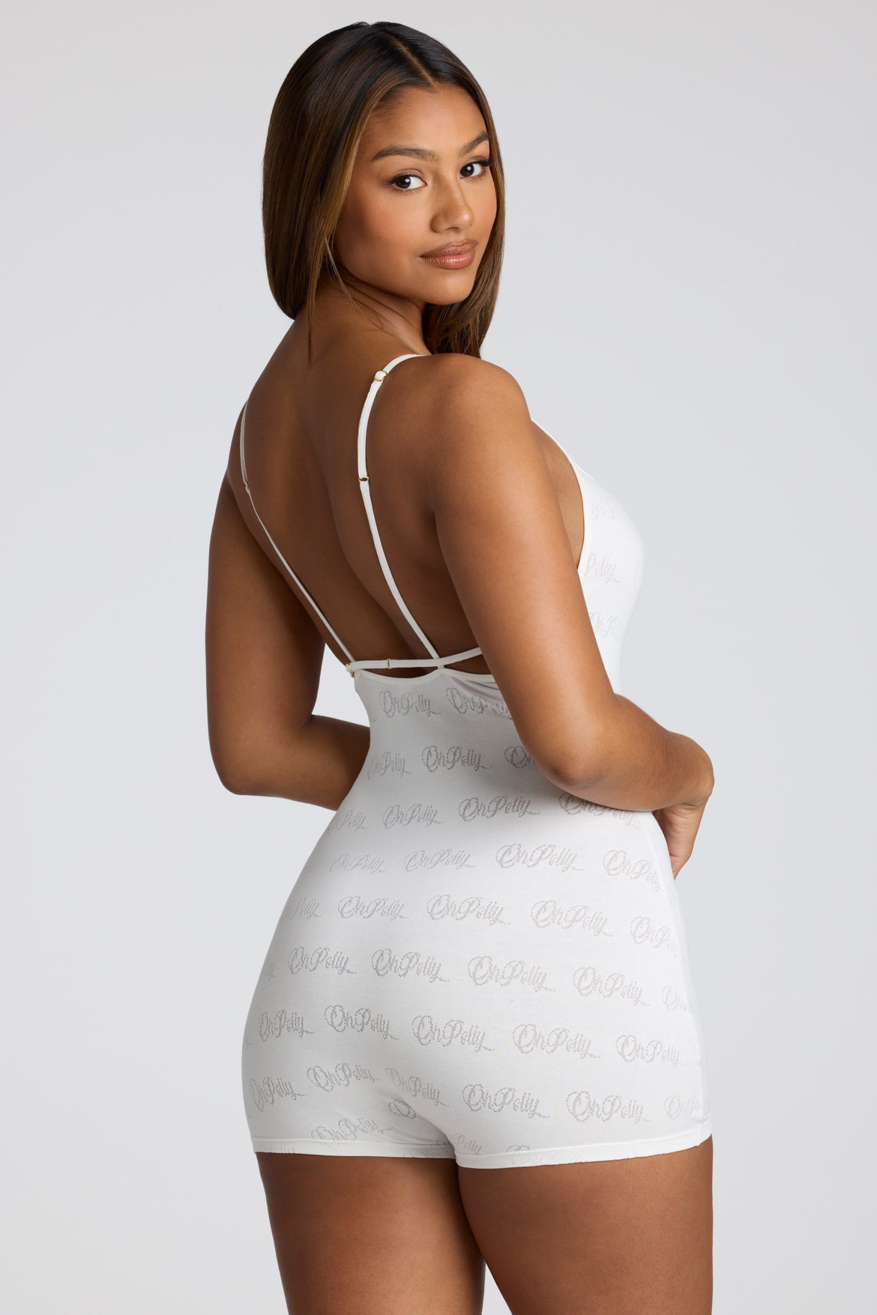 Strappy Low Back Pointelle Romper in White - Image 6
