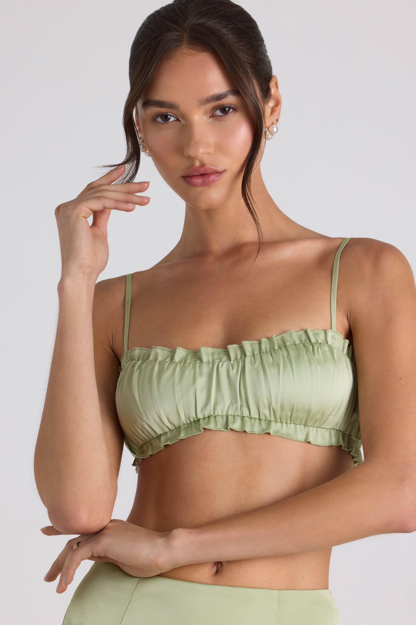 Ruffle-Trim Smocked Crop Top in Spring Green - Image 4