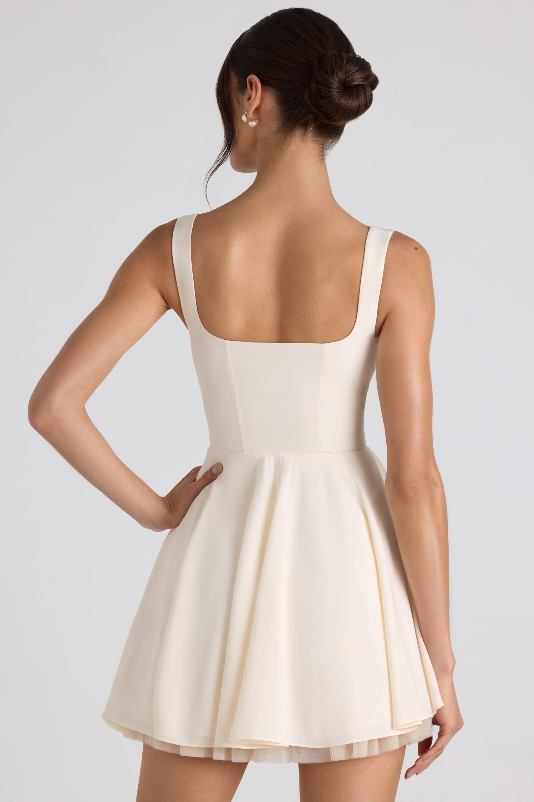 Tie-Detail A-Line Micro Mini Dress in Ivory - Image 2
