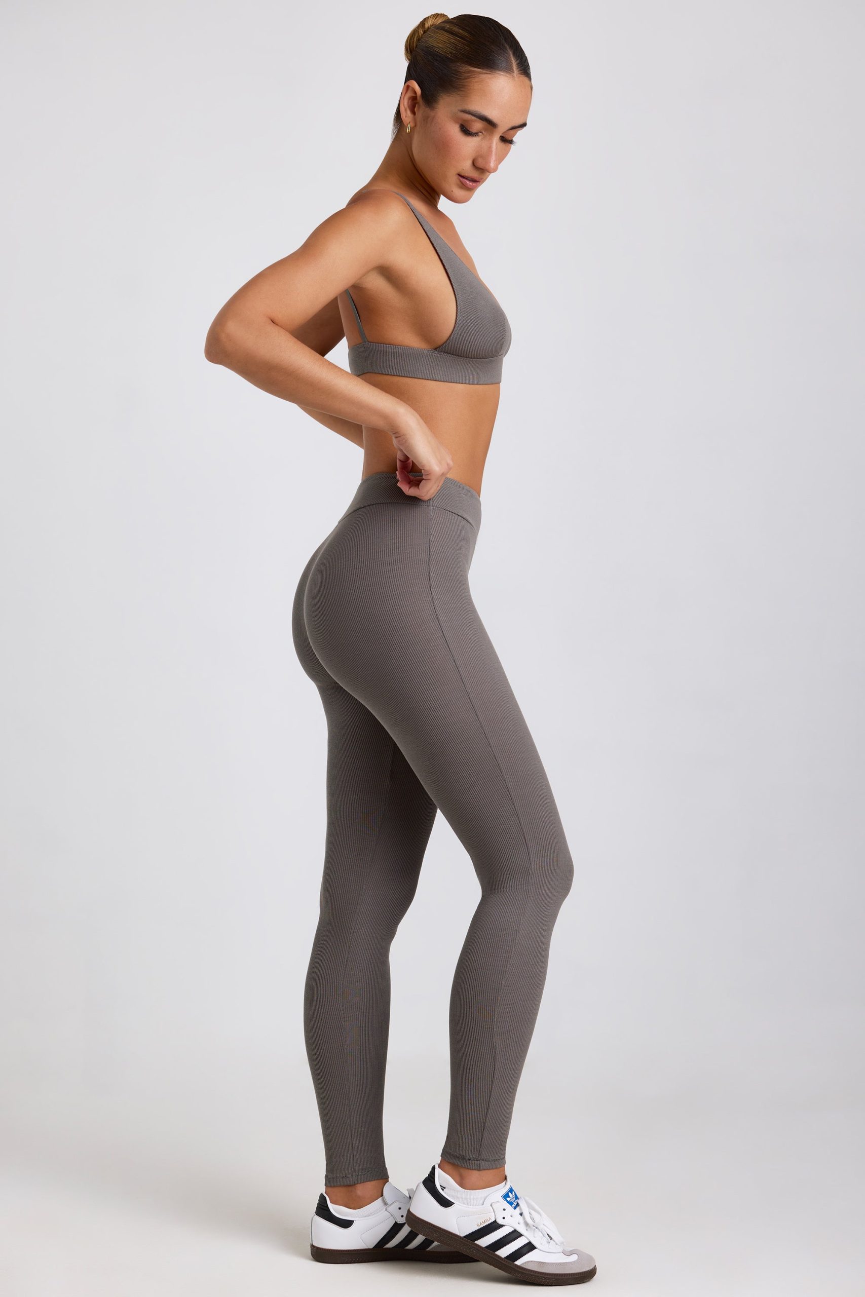 Ribbed Modal High Waist Leggings in Grey - Image 3