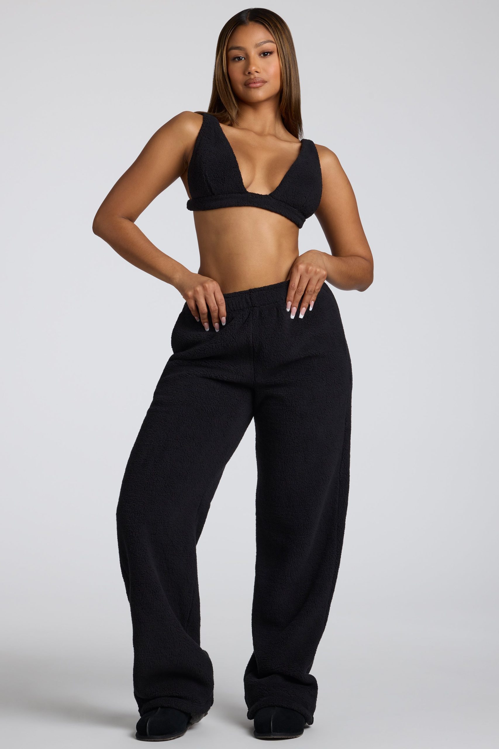V Neck Fleece Bralette in Black - Image 6