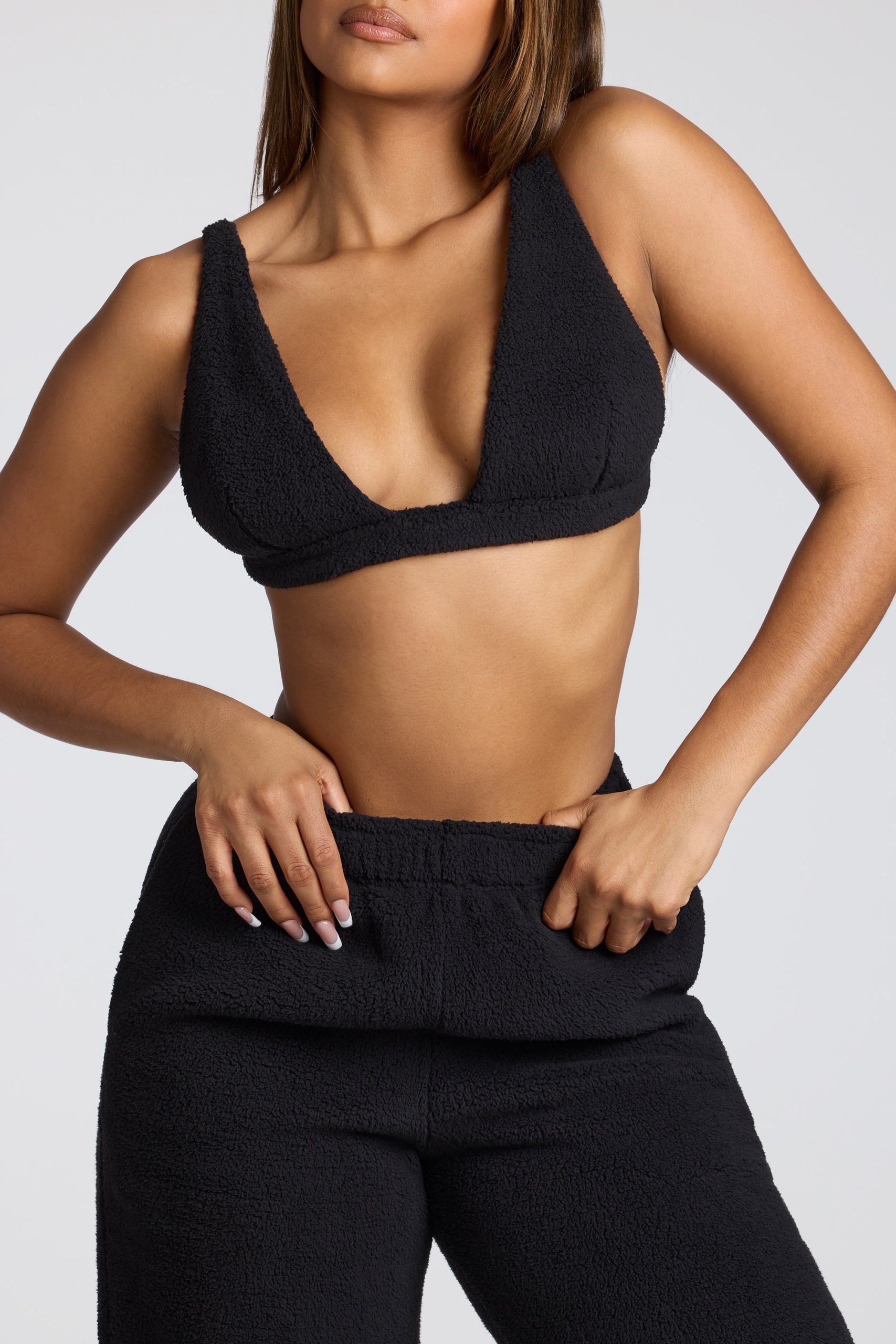 V Neck Fleece Bralette in Black - Image 5