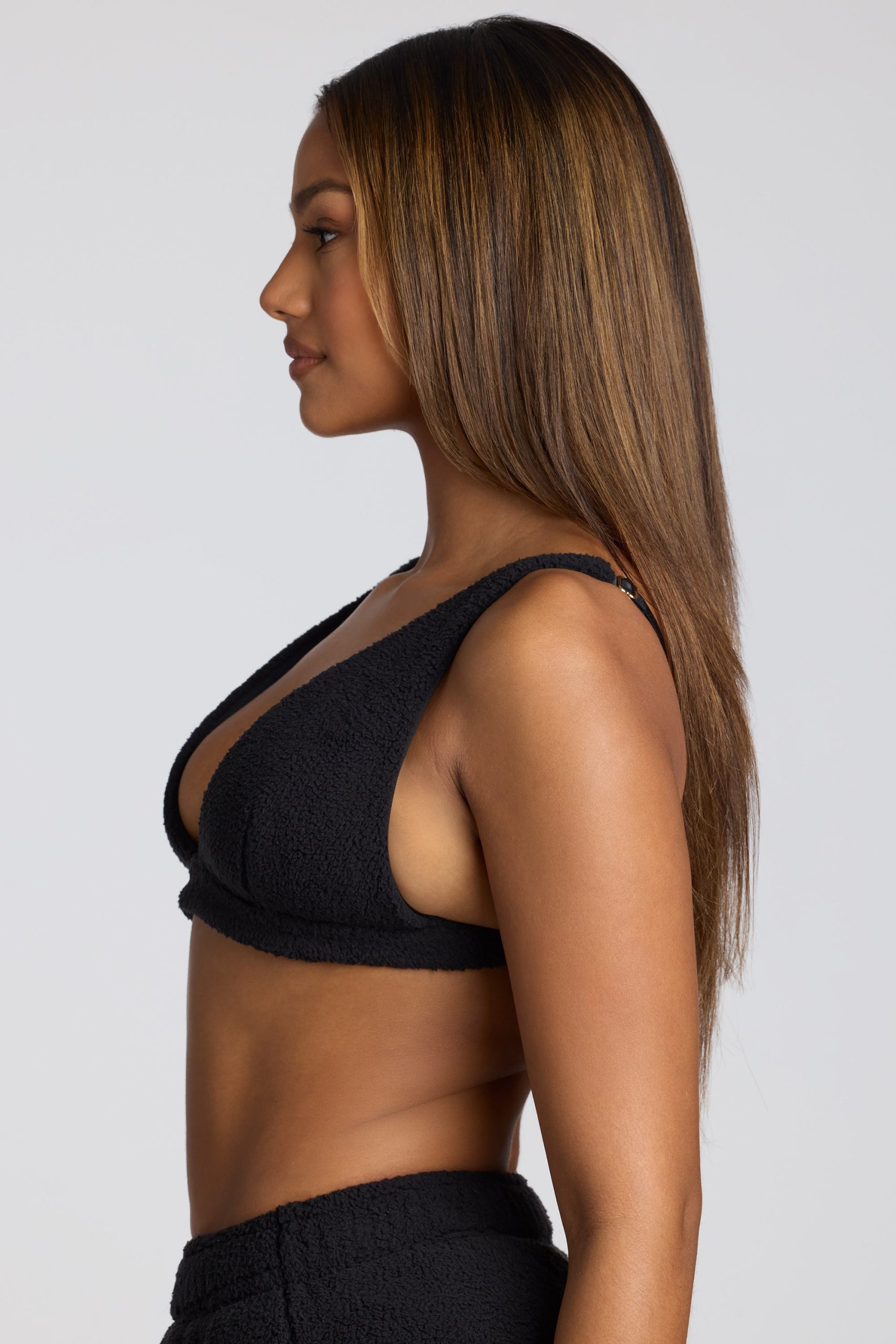 V Neck Fleece Bralette in Black - Image 3