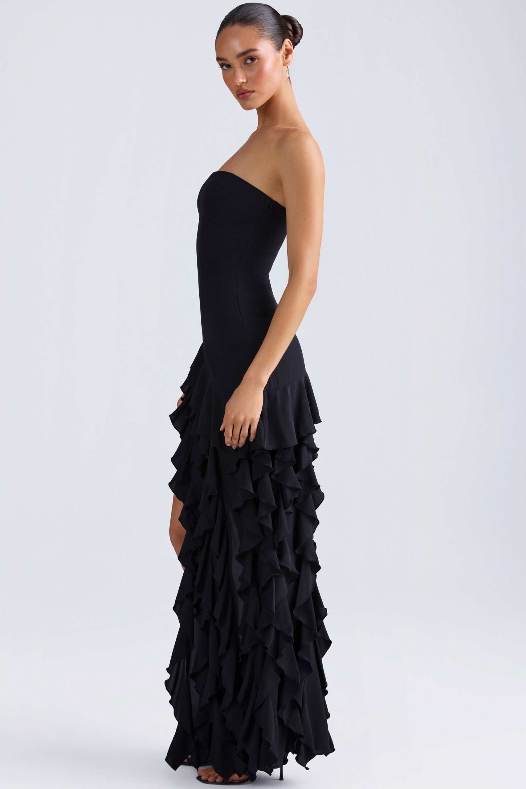 Ruffle-Trim Strapless Gown in Black - Image 5