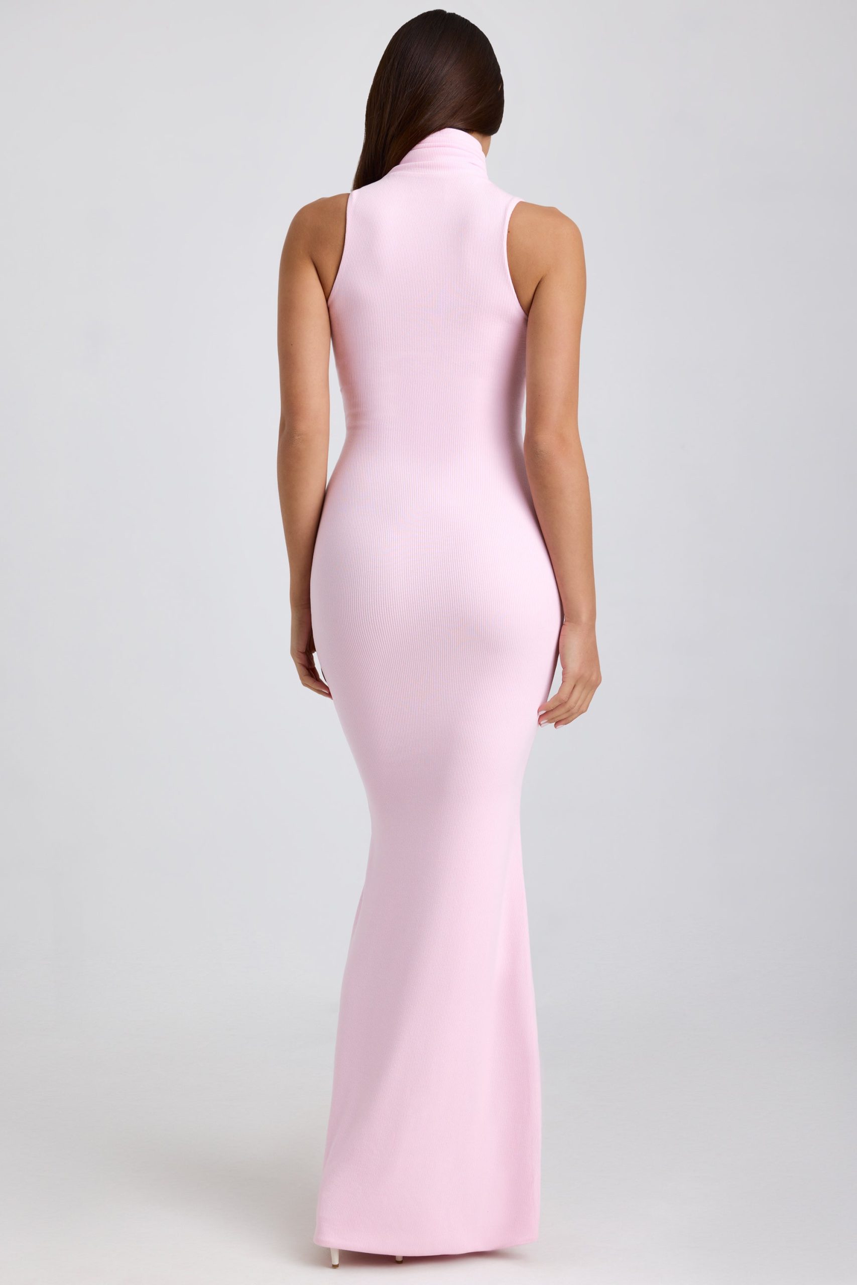 Ribbed Modal Turtleneck Maxi Dress in Blossom Pink - Image 2