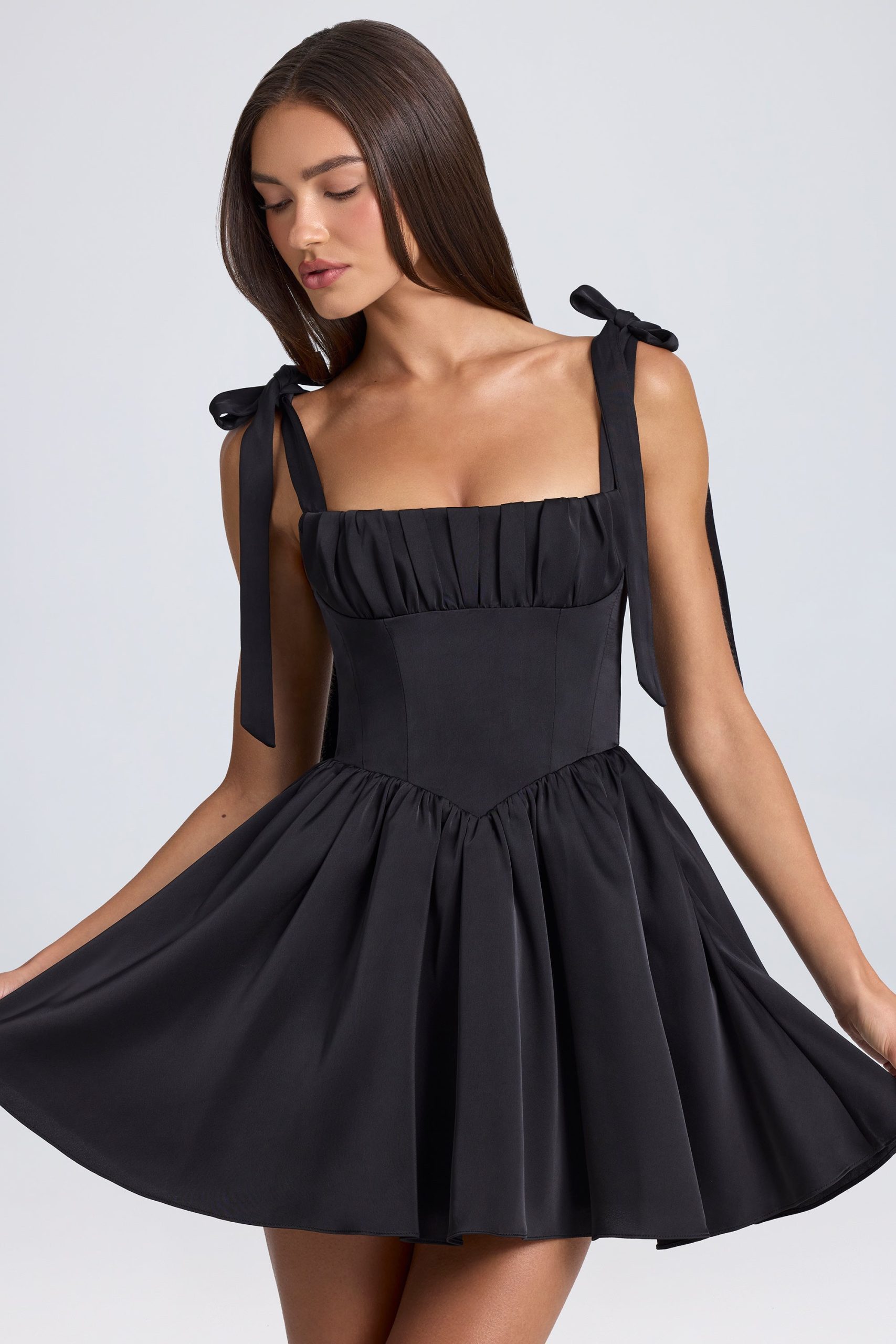 Draped Corset Mini Dress in Black - Image 5