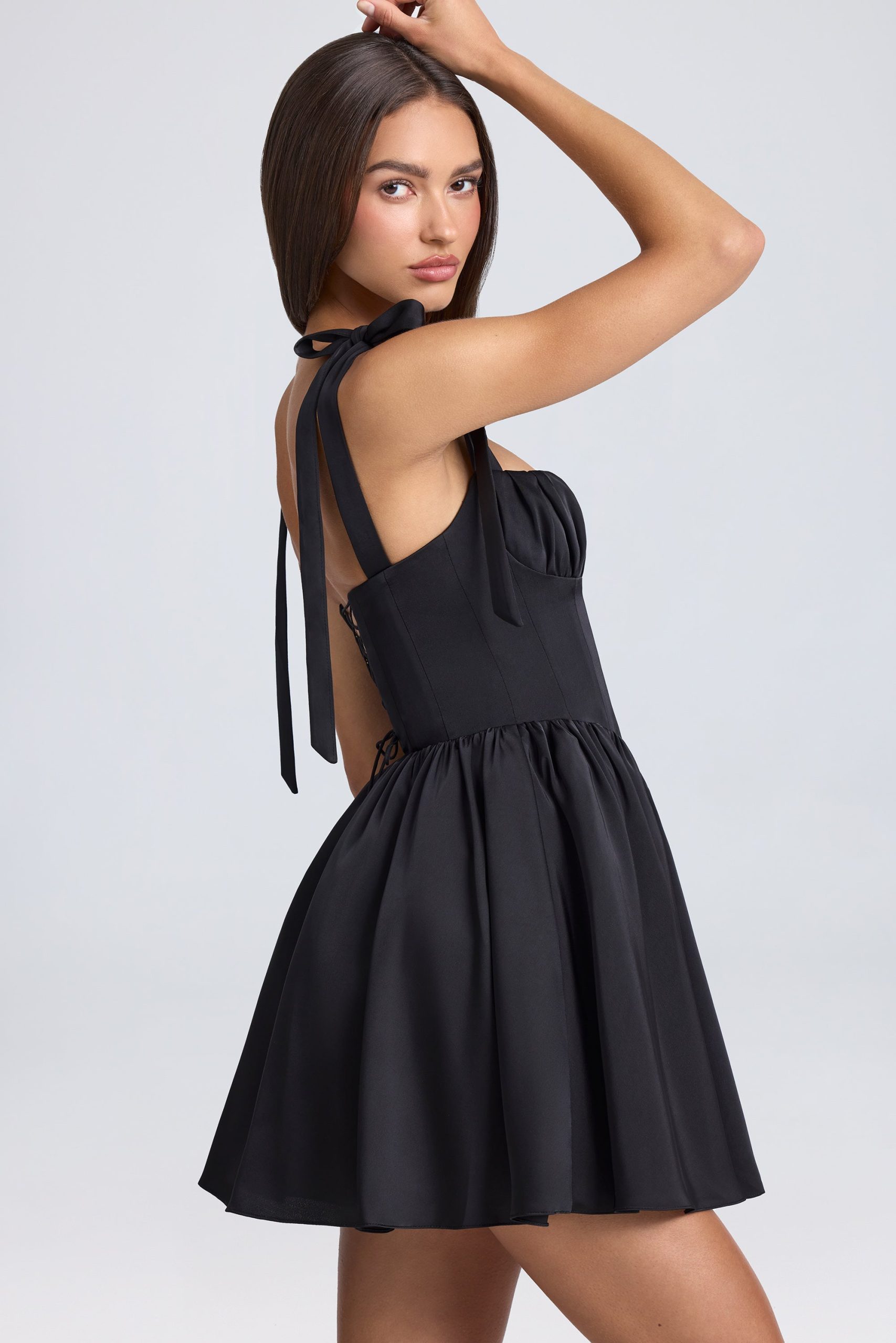 Draped Corset Mini Dress in Black - Image 3
