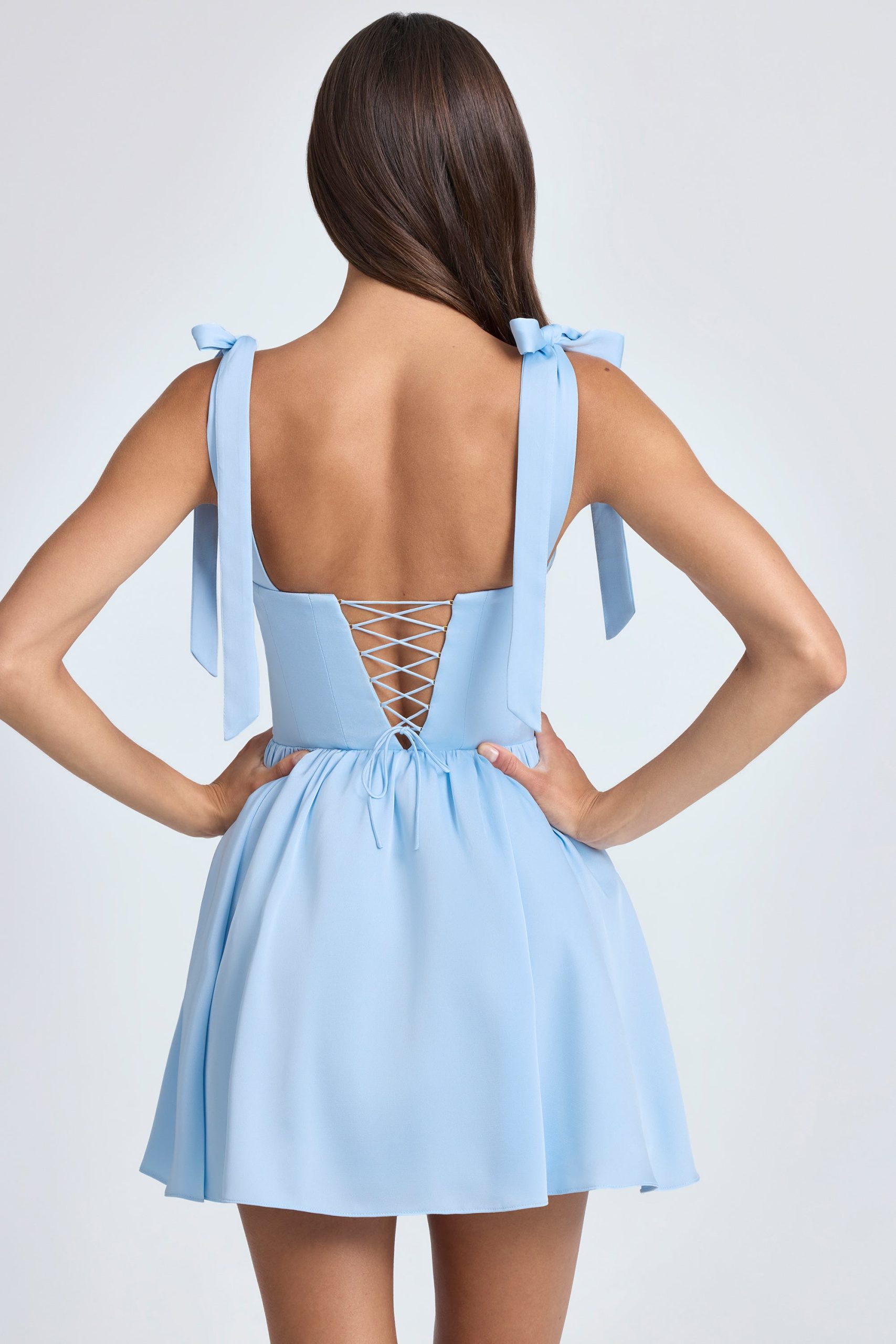 Draped Corset Mini Dress in Powder Blue - Image 2