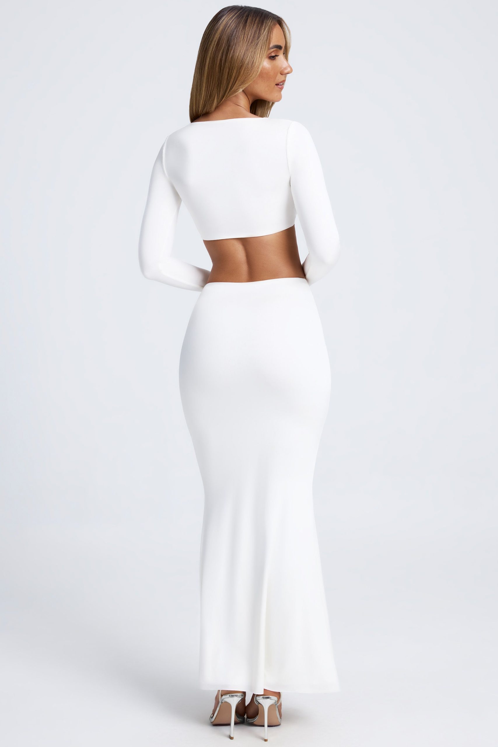 Hardware Detail Fishtail Maxi Skirt in White - Image 2
