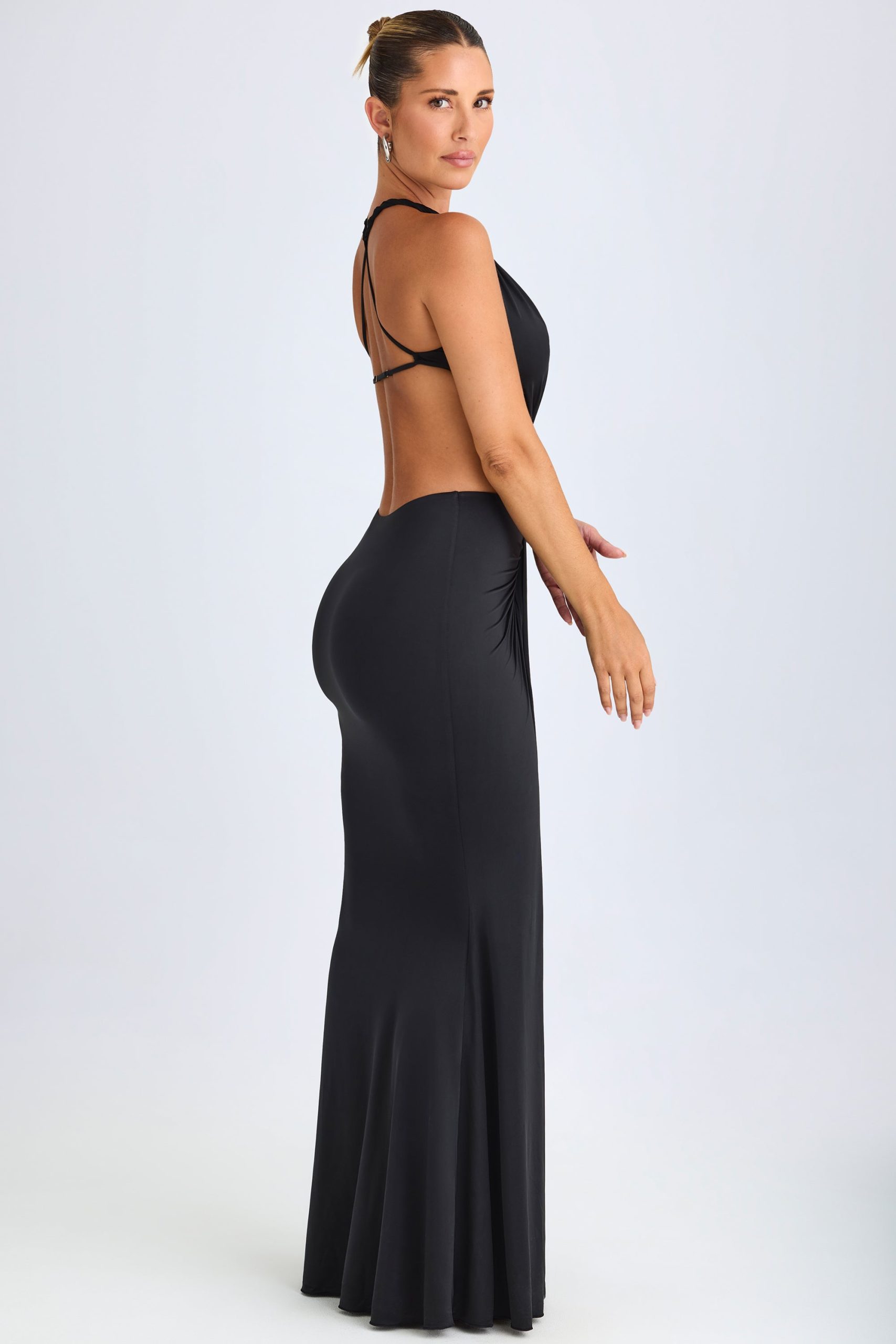 Hardware Detail Cut-Out Halterneck Maxi Dress in Black - Image 3