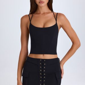 Lace-Up Cargo Micro Mini Skirt in Black