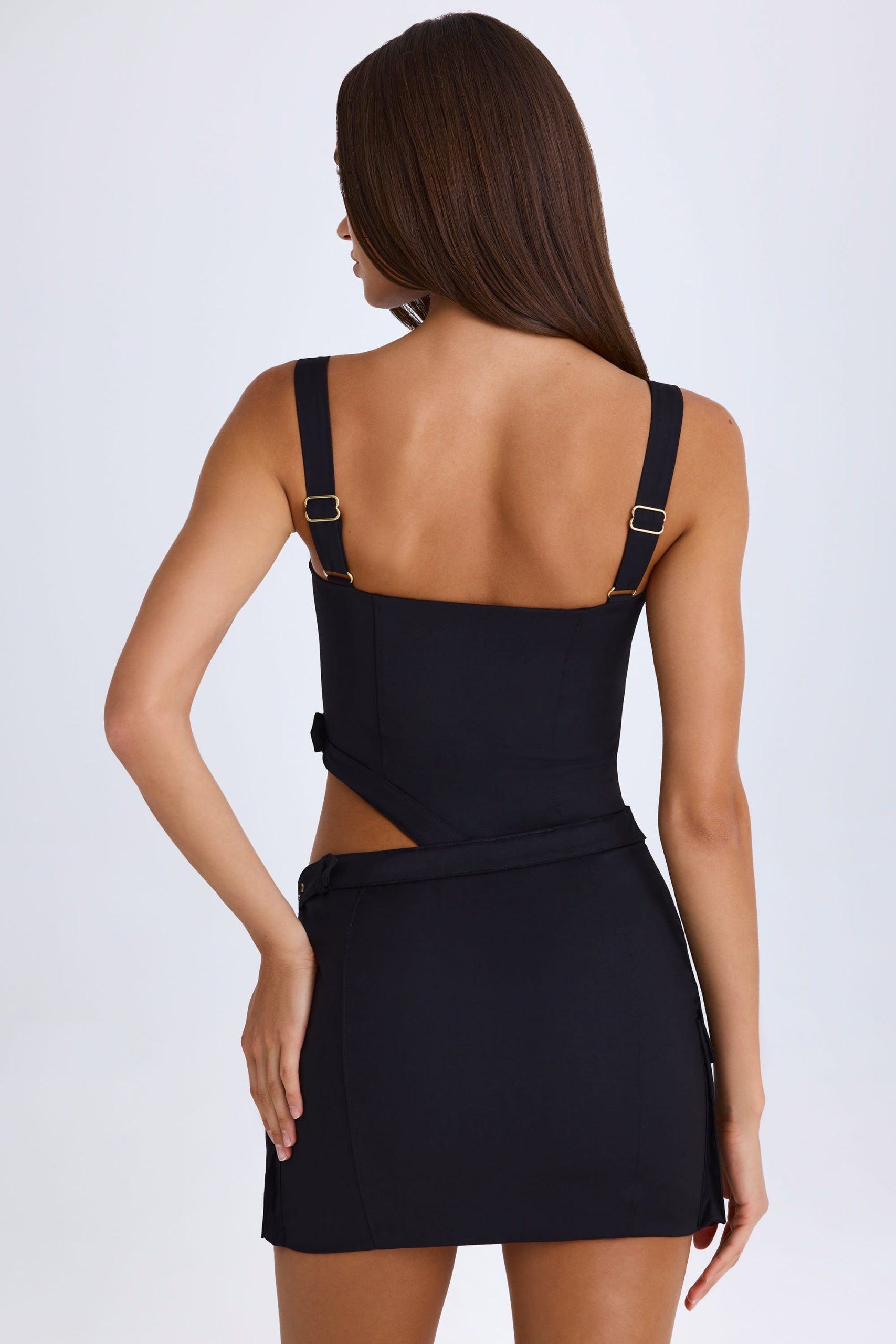 Belted Cut-Out Mini Dress in Black - Image 2