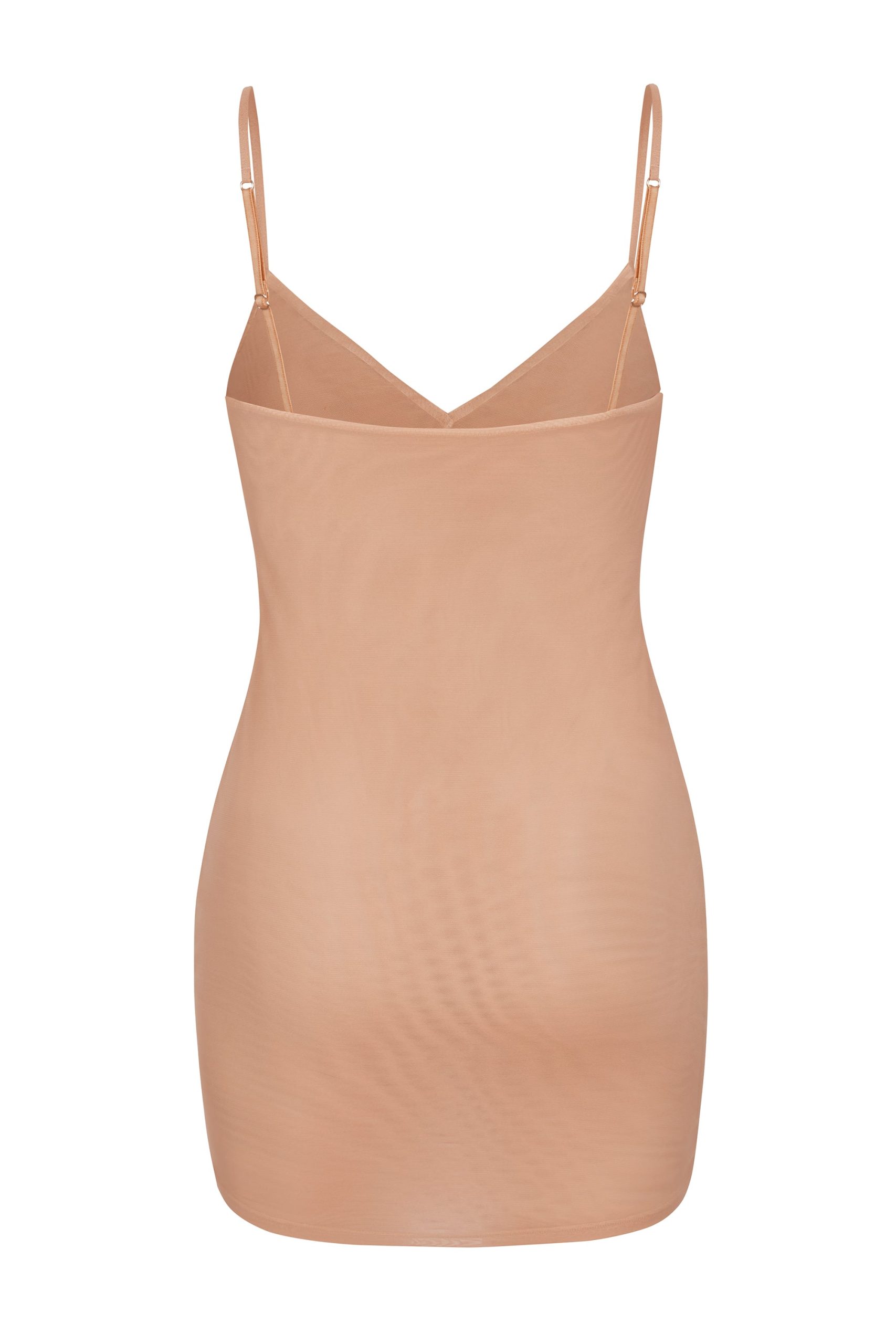 Soft Mesh V-Neck Mini Slip Dress in Warm Peach - Image 2