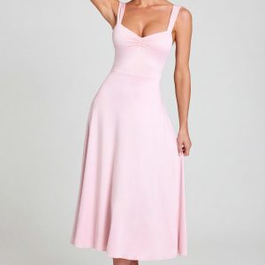 Sweetheart-Neck Ruched Midaxi Dress in Blush